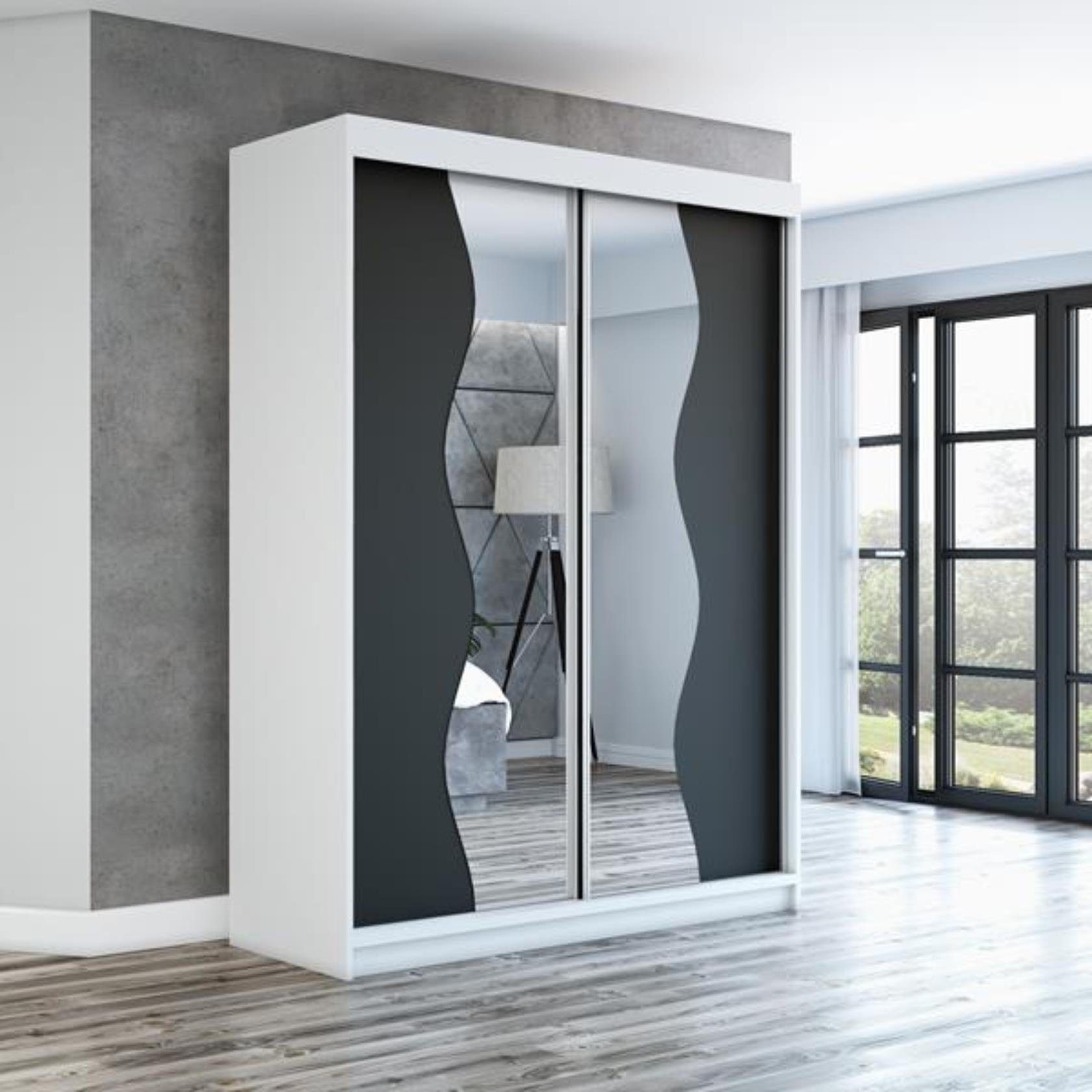 A&J MöbelLand GmbH Schiebetürenschrank RIMO mit Spiegel (TOP ANGEBOT! TOP PRODUKT! Wählen Sie das ideale Modell für Ihr Schlafzimmer) Breite: 120 cm, 160 cm, 180 Höhe: 215 cm, Tiefe: 59,5 cm