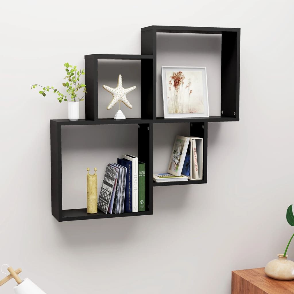 furnicato Regalwürfel Stylisches Würfel-Wandregal 80 x 15 x 78,5 cm in Schwarz