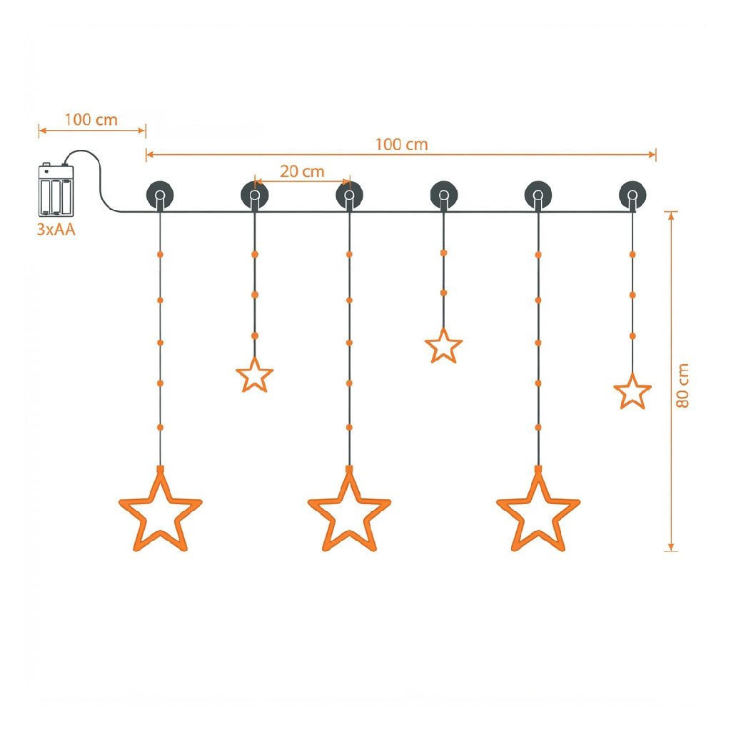 Spetebo Lichtervorhang LED Sternen Lichtervorhang warm weiß - 63 LED, 100 cm - Deko Lichterkette mit 63 LED für Innen – Bild 4 von 5