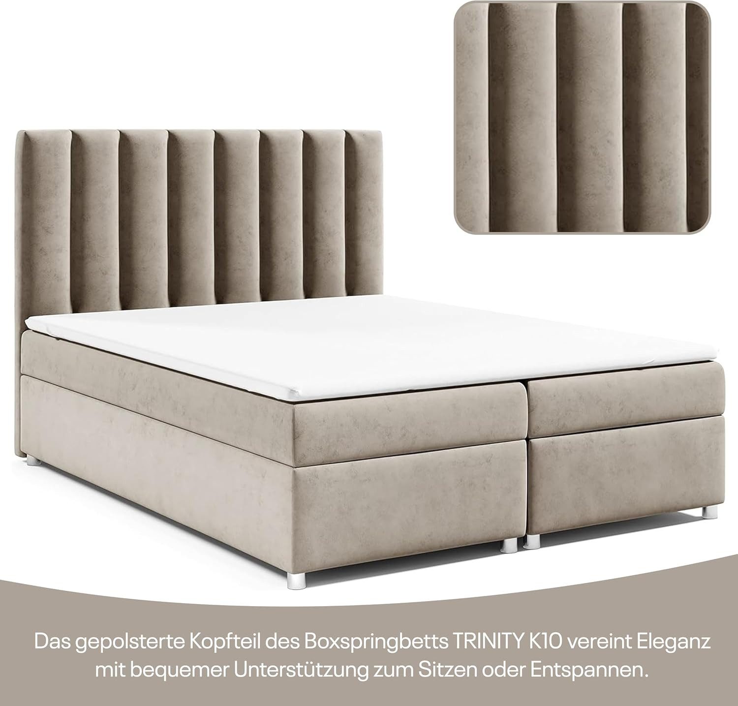 Best for Home Boxspringbett Trinity K-10 mit zwei Bettkasten und Komfort Topper H3 (Bonell-Matratze, gepolstertes Kopfteil, Doppelbett versch. Größen, 140x200 160x200 180x200 200x200 cm), Handwerksqualität, TOP Preis-Leistungs-Verhältnis