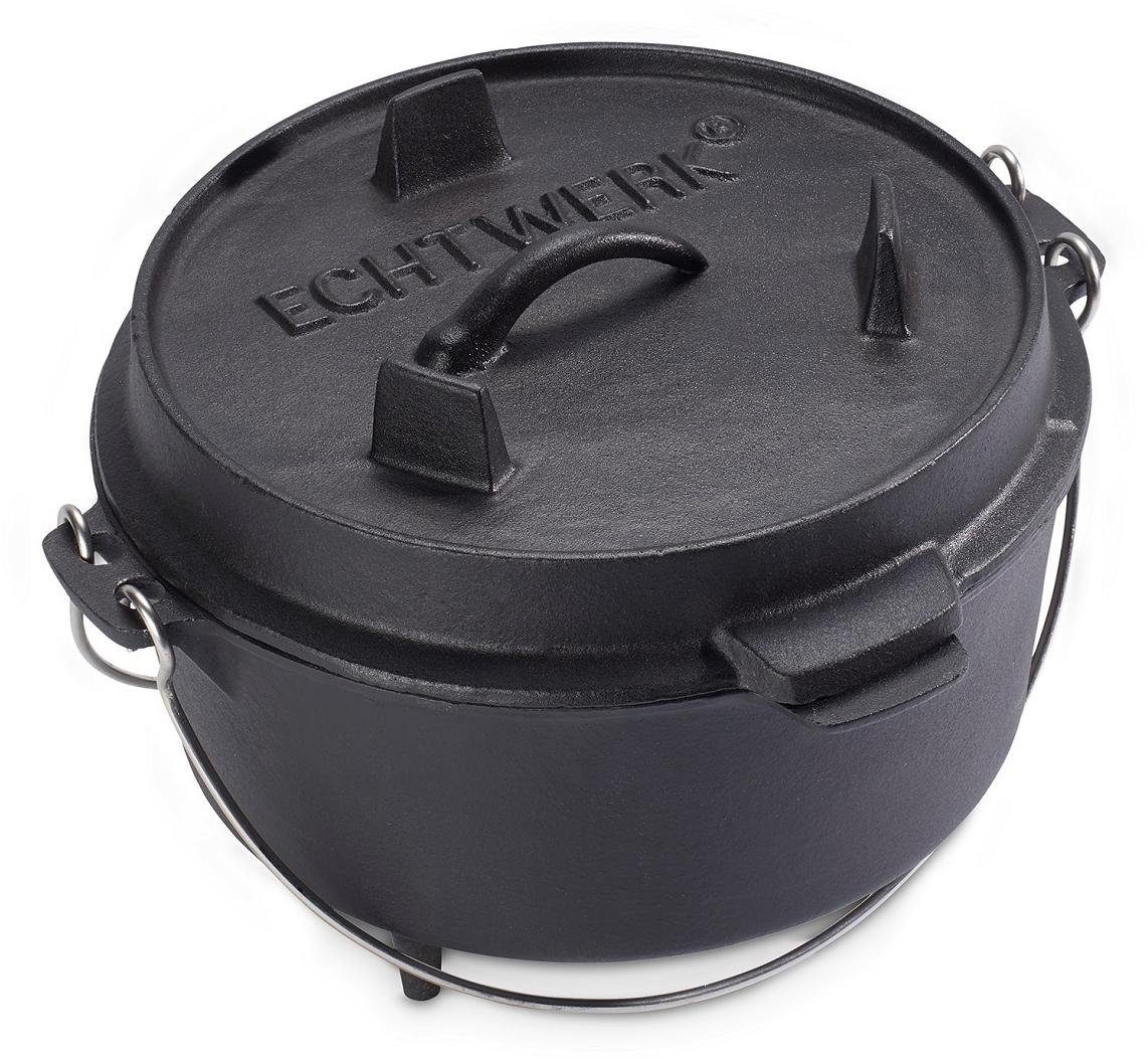 ECHTWERK Schmortopf Dutch Oven, Gusseisen (1-tlg), Feuertopf, Gusseisen BBQ Kochtopf, bereits eingebrannt, 4,9 Liter