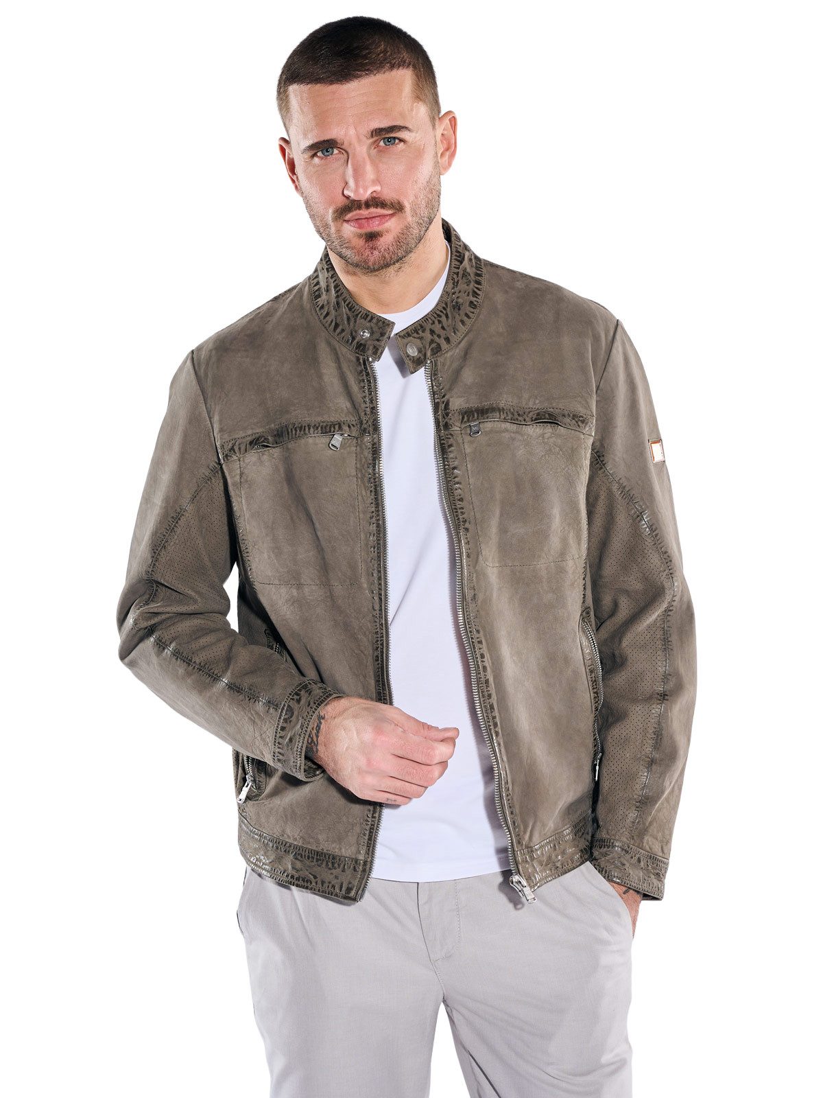 emilio adani Lederjacke Herren Sportive Lammlederjacke, Khaki