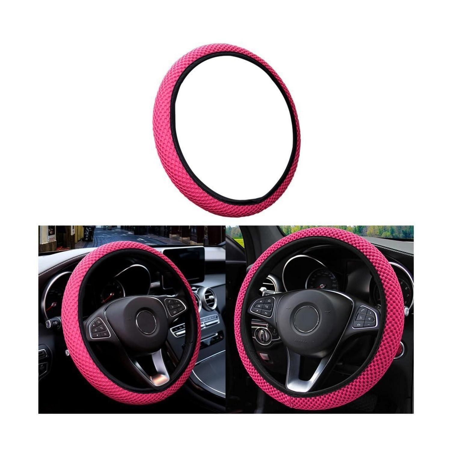 LuxusKollektion Lenkradbezug Lenkradbezug Auto 37 38 cm Mikrofaser rutschfest Rosa1