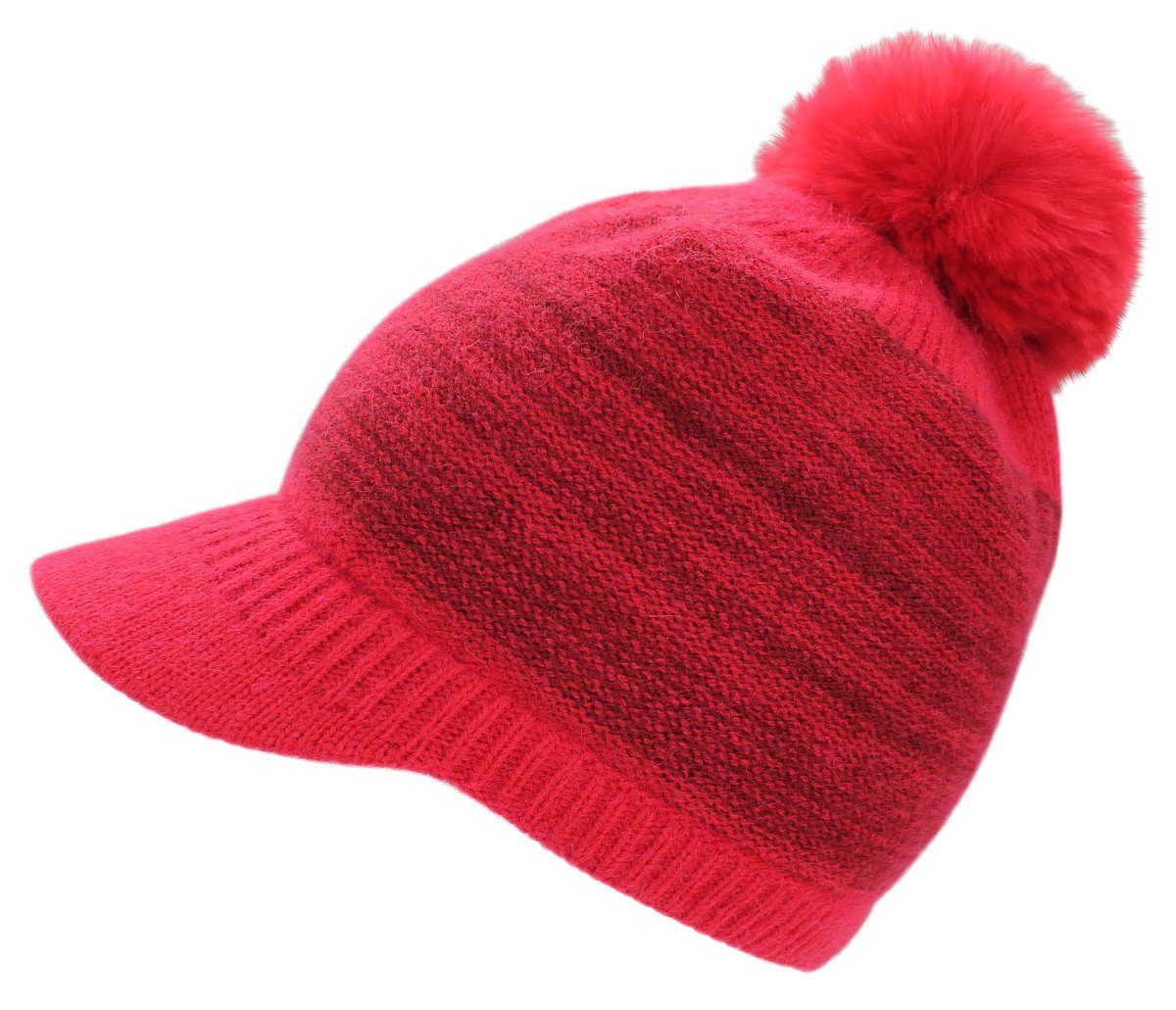 dy_mode Strickmütze Damen Schirmmütze Gefüttert zweifarbige Strickmütze mit Bommel Gefüttert