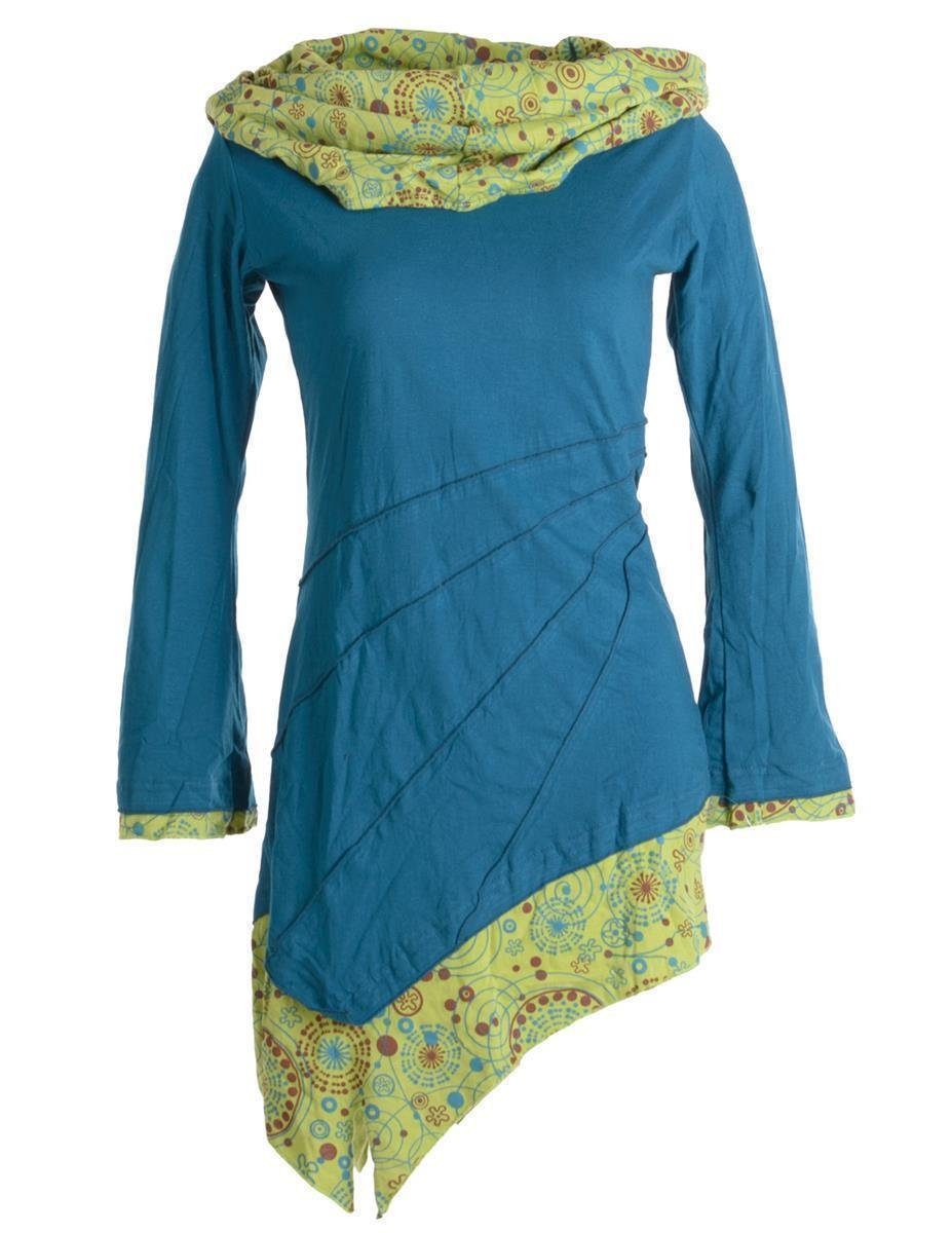 Vishes Jerseykleid Asymmetrisches Kleid aus Baumwolle mit Schalkragen Ethno, Hippie, Goa, Boho Style türkis