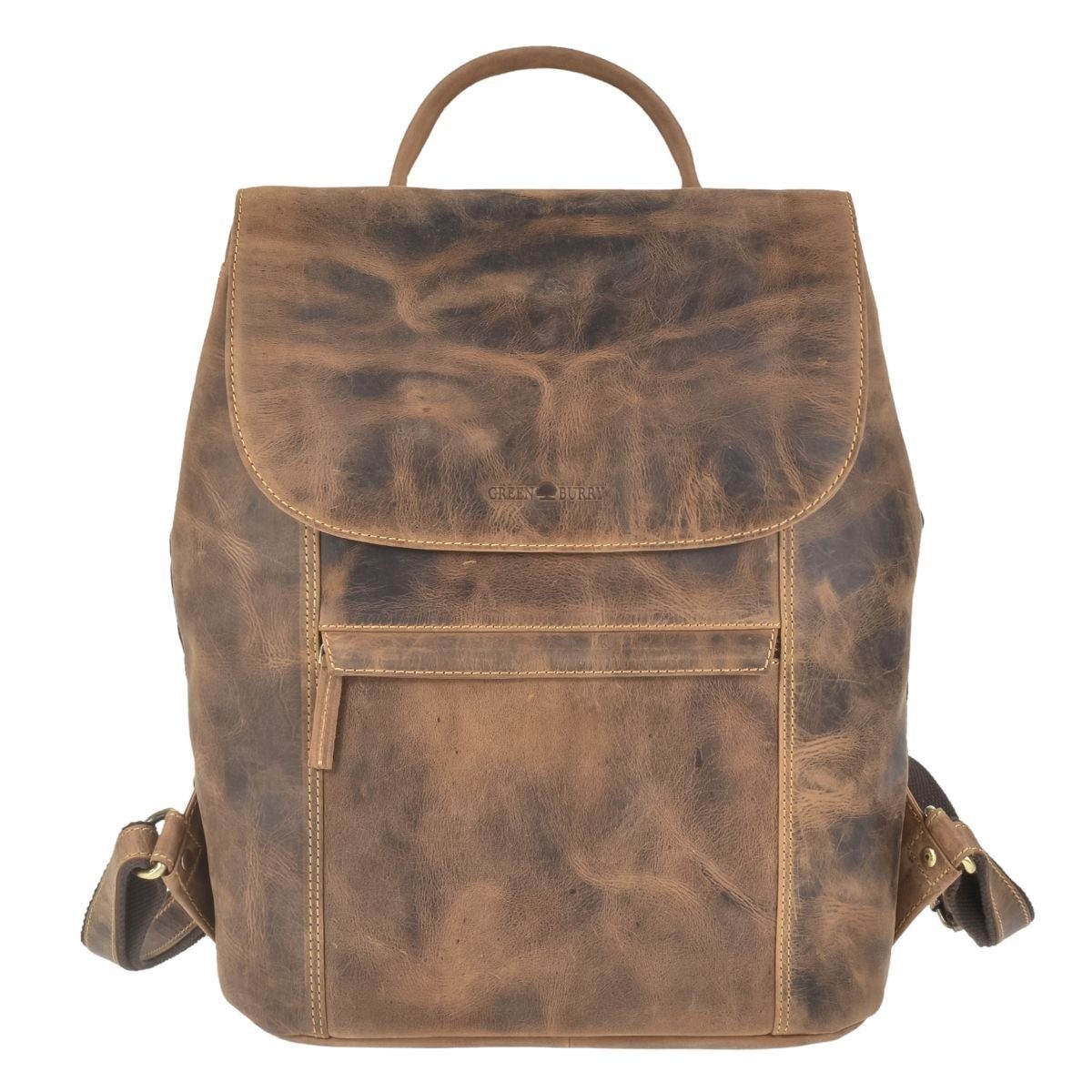 Freizeitrucksack Damenrucksack, 33x38cm, kleiner braun Leder antik Vintage, Greenburry Rucksack