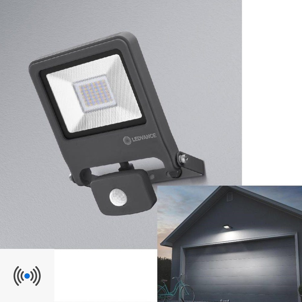 Ledvance LED Flutlichtstrahler Warmweiß dunkelgrau 3000K Endura Bewegungsmelder, 30W warmw, IP44
