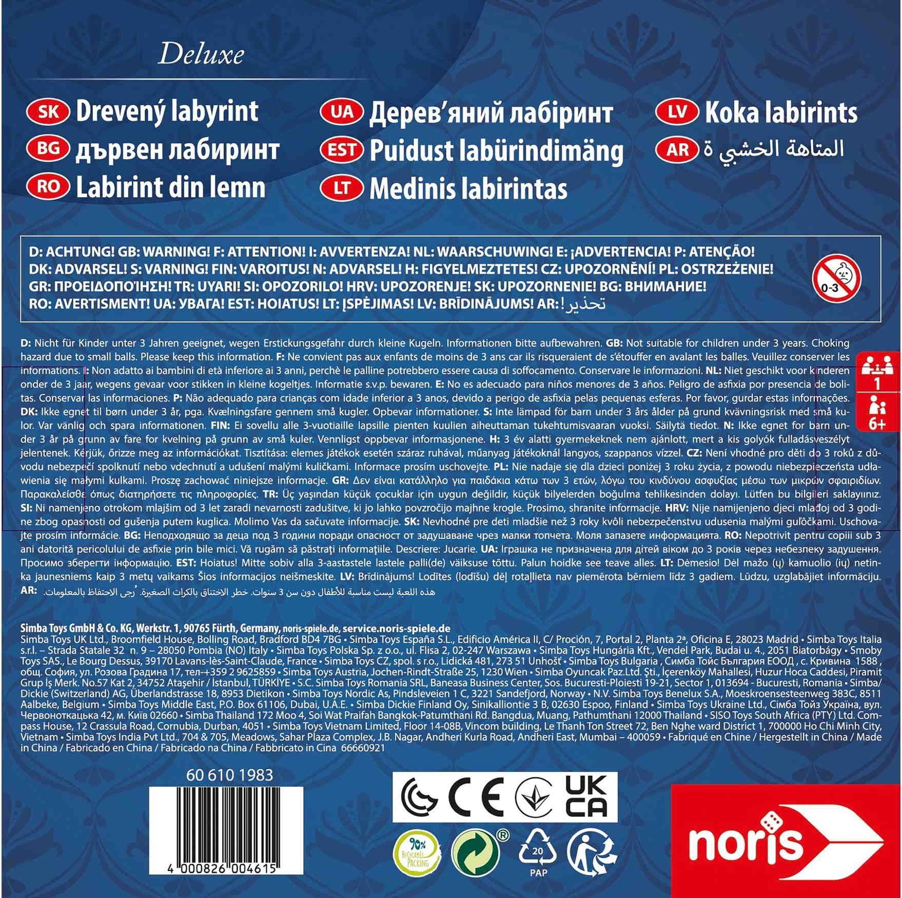 Noris Spiel, Familienspiel Geschicklichkeitsspiele Deluxe 606101983 Holzlabyrinth
