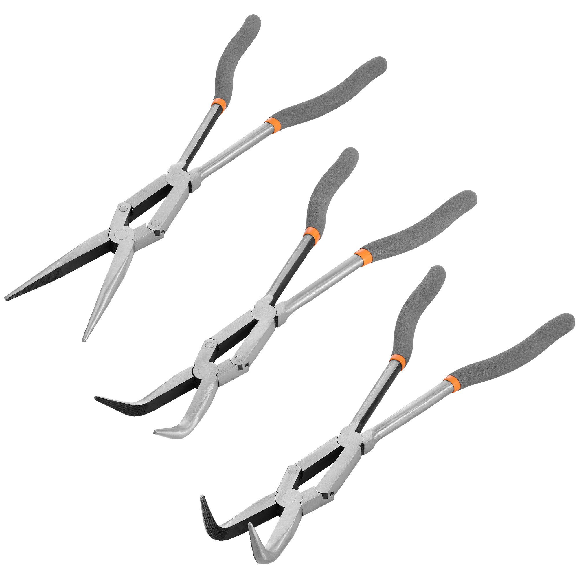 Navaris Flachrundzange Hakenlöser Angeln - Angelzange Greifzange - Flachzange Flachrundzange, 3-tlg., 3x Nadelzange lang - Spitzzange Set - Doppelgelenk Zange - 3 Spitzen