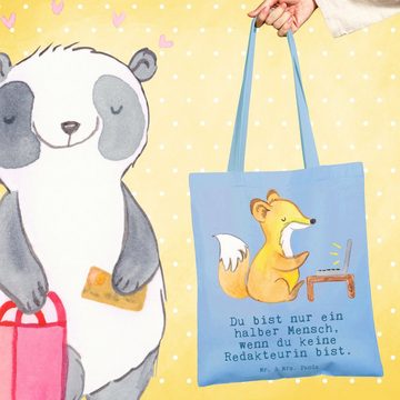 Mr. & Mrs. Panda Tragetasche Redakteurin Herz - Sky Blue - Geschenk, Kollegin, Stoffbeutel, Online (1-tlg), Lange Tragegriffe