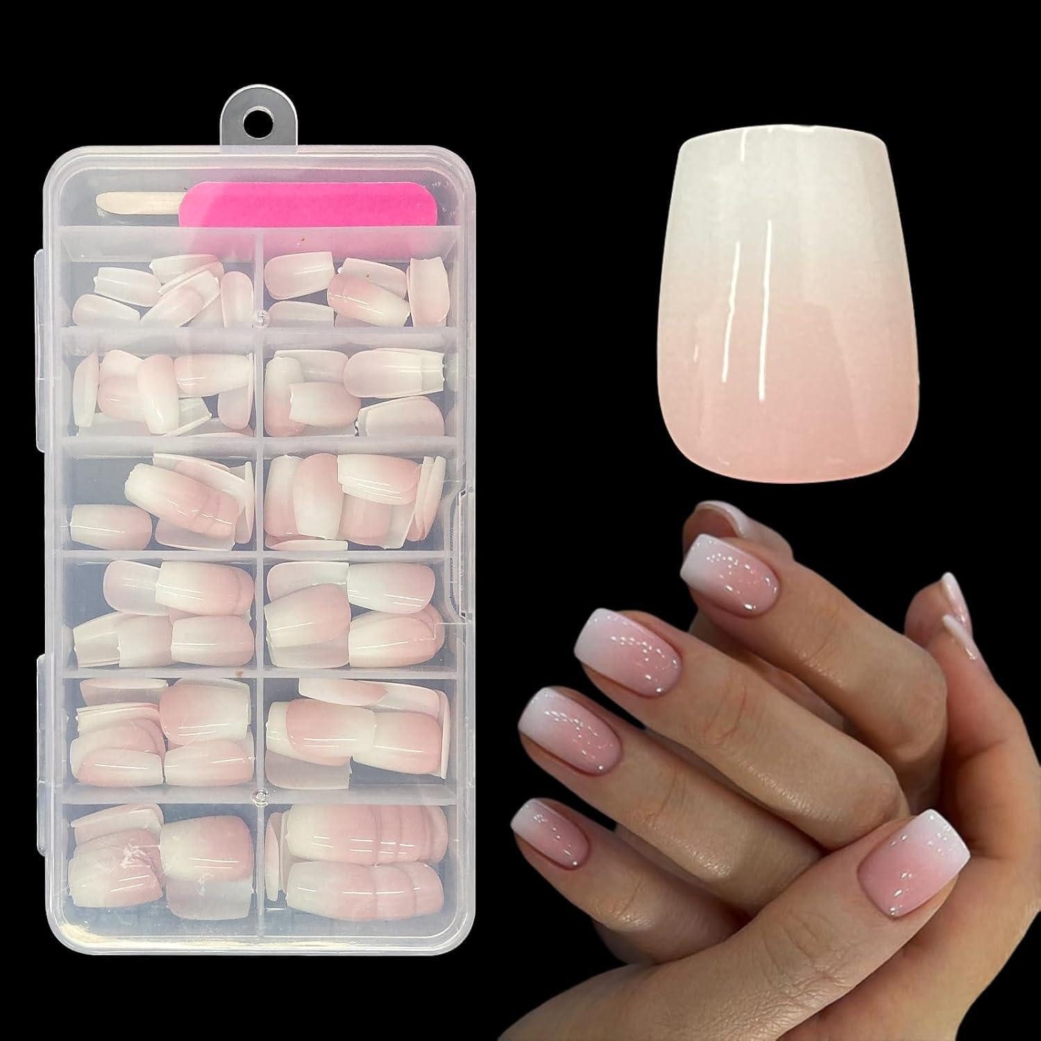 LuxusKollektion Kunstfingernägel Falsche Nägel Tips Set Französisch 120 Stück Weiß Gradient White Pink