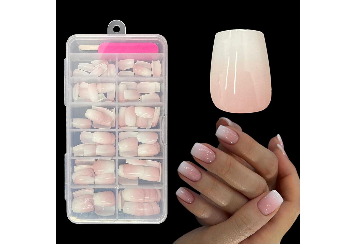 LuxusKollektion Kunstfingernägel Falsche Nägel Tips Set Französisch 120 Stück Weiß Gradient White Pink