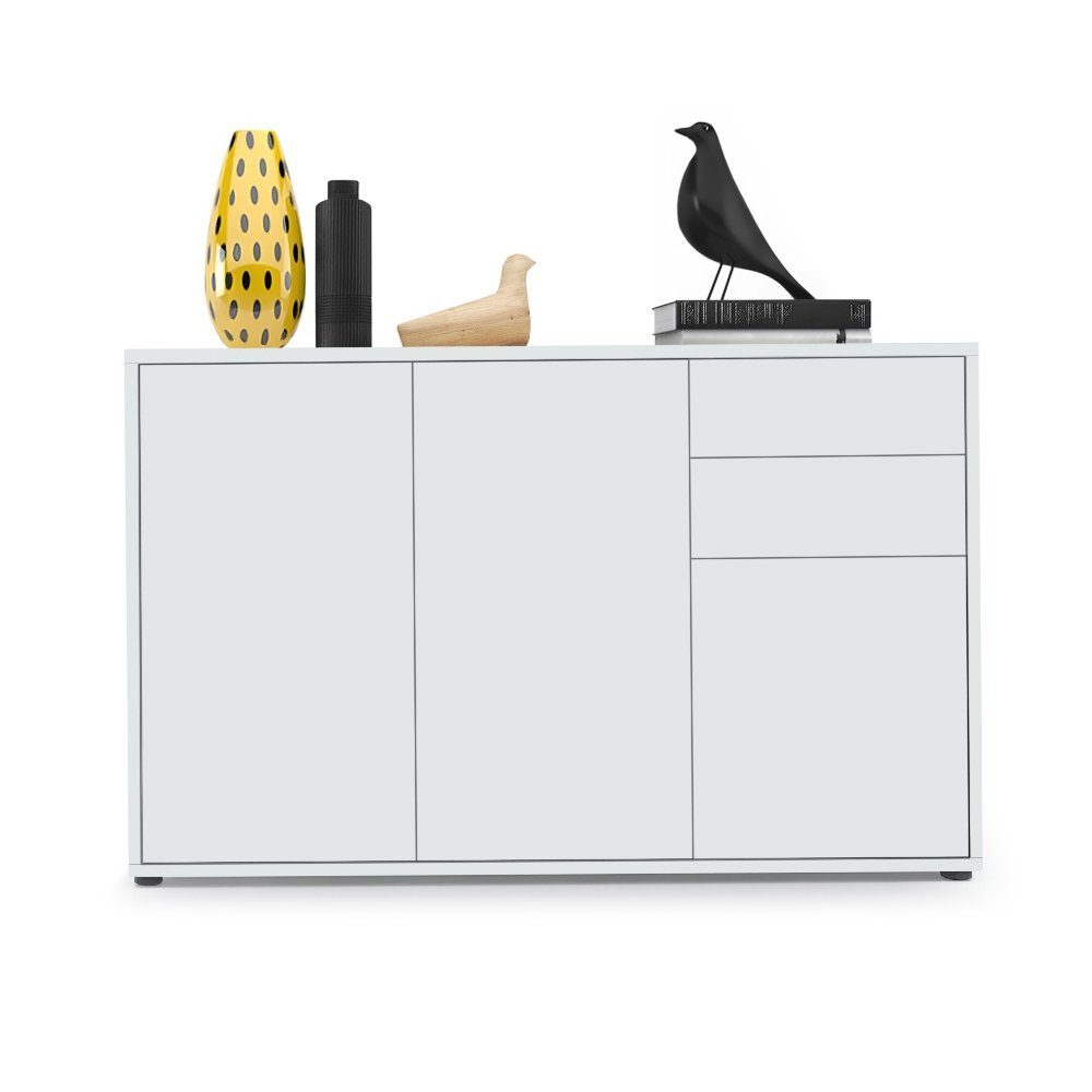 Vladon Kommode Ben V3 (Kommode, mit 3 Türen und 2 Schubladen), Weiß matt/Weiß matt (117 x 74 x 36 cm)