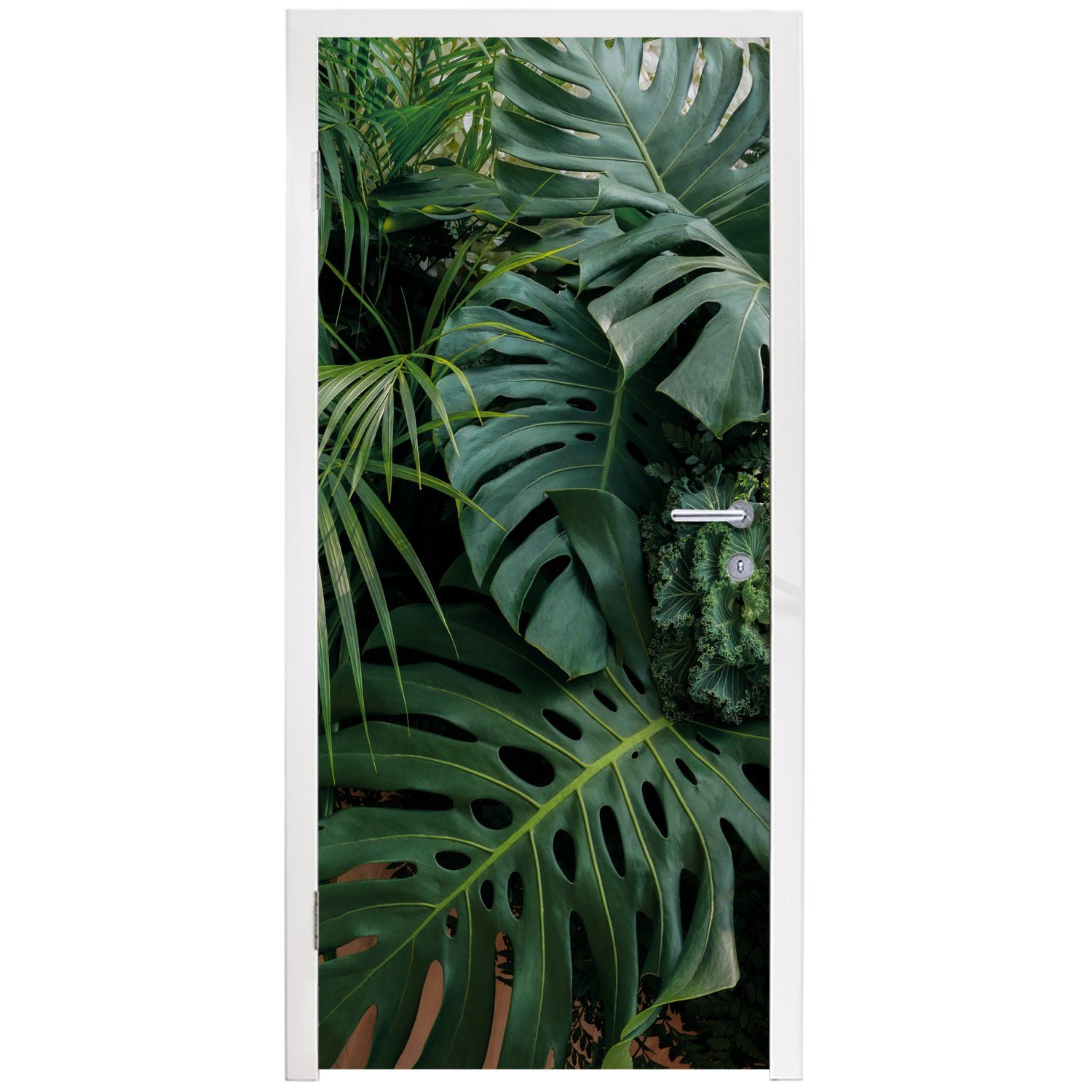St), für Tür, Türaufkleber, Blätter (1 75x205 cm Fototapete - Türtapete - Pflanzen Dschungel MuchoWow Tropisch, - Matt, bedruckt,