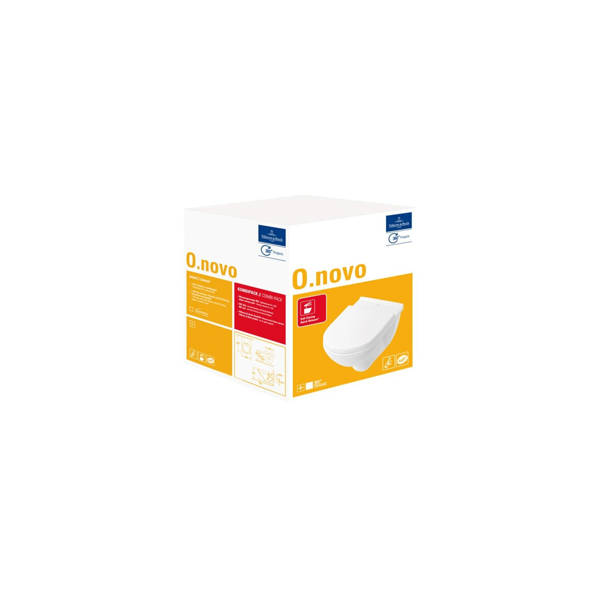 Villeroy & Boch Waschbecken V&B Wand-WC-Combi-Pack O.NOVO mit WC-Sitz 36x56cm, weiß