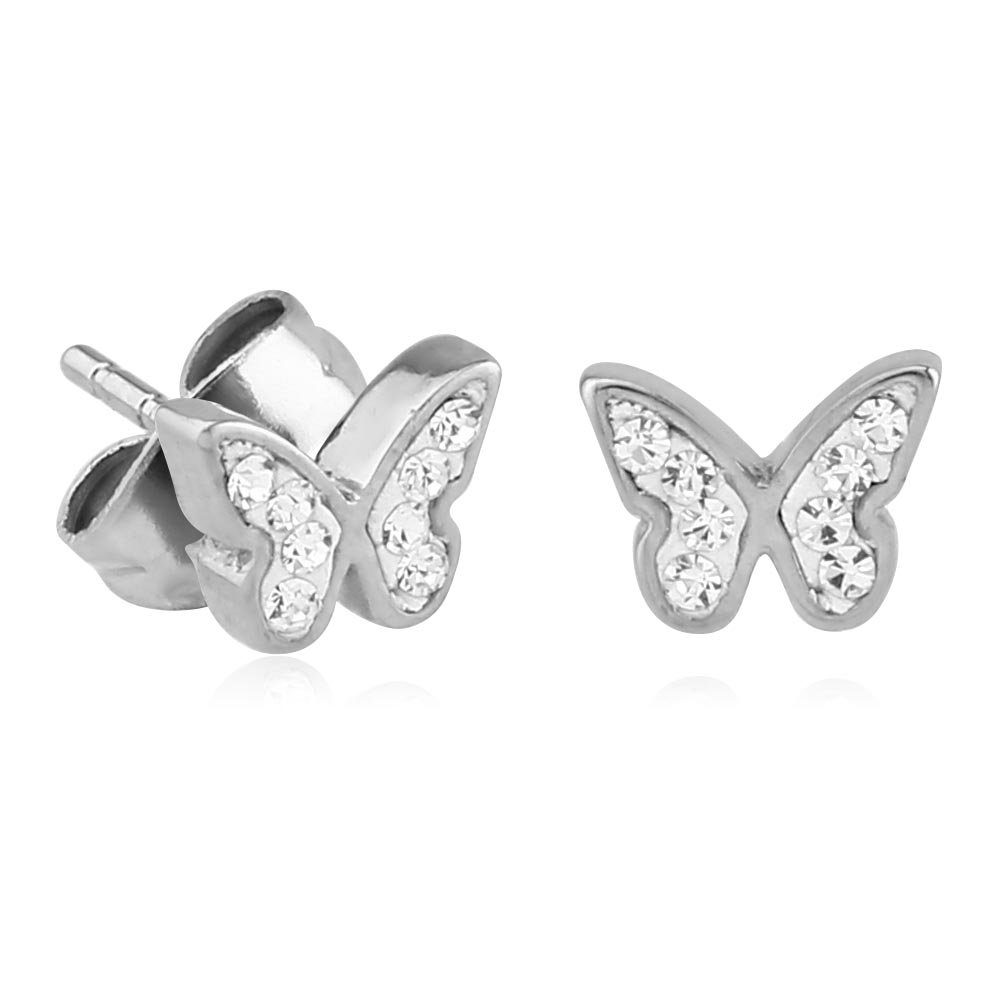 viva-adorno Paar Ohrstecker Schmetterling Zirkonia Edelstahl Damen Mädchen  Ohrringe Strass, Kristall Schmetterlinge