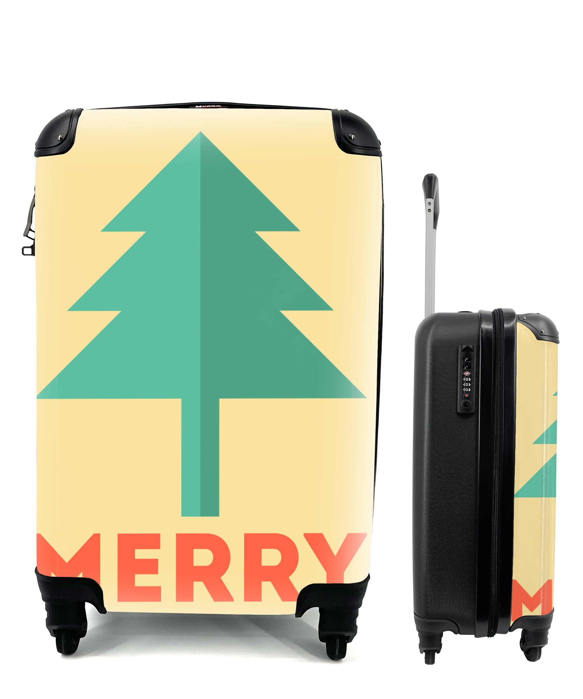 MuchoWow Handgepäckkoffer Weihnachten - Illustration - Weihnachtsbaum - Zitate - Frohe, 4 Rollen, Reisetasche mit rollen, Handgepäck für Ferien, Trolley, Reisekoffer