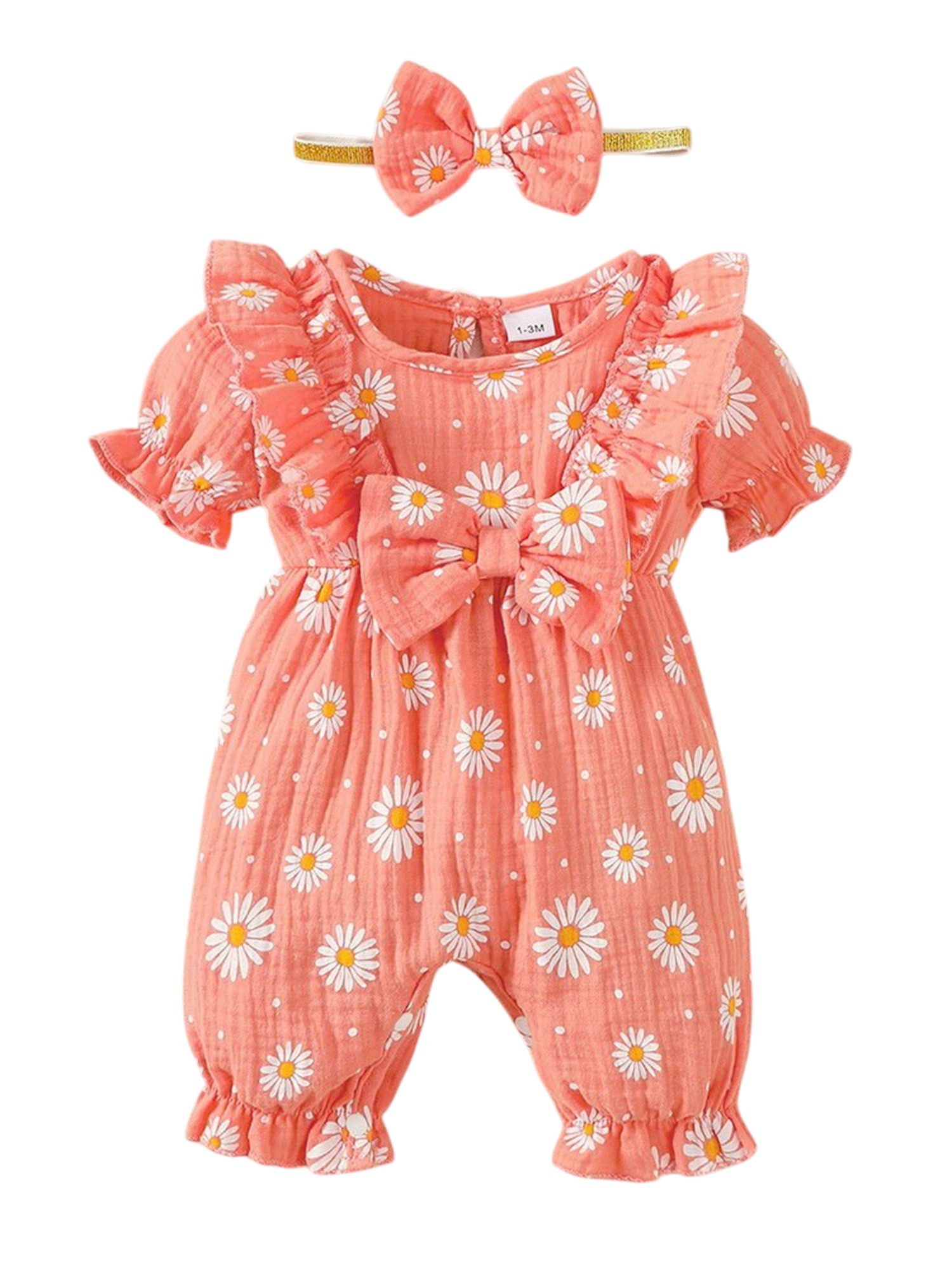 Strampler Kurzarm-Set für Baby Mädchen, Body mit Blumenmuster und Stirnband