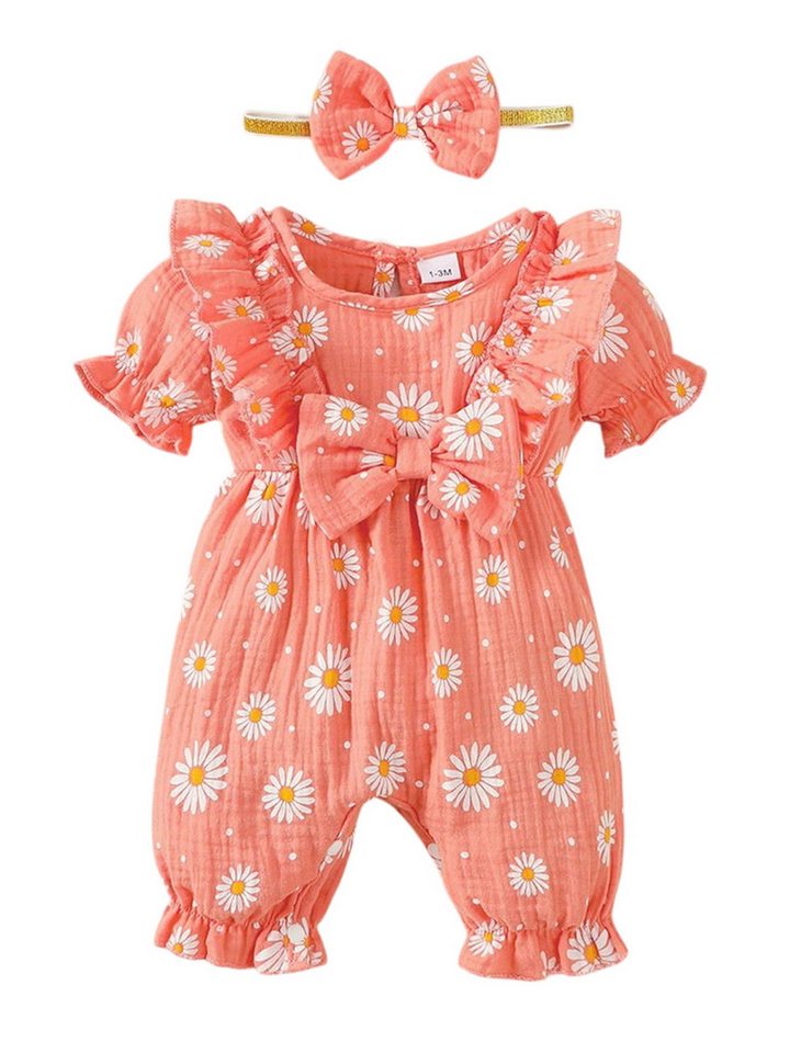 Lapastyle Strampler Kurzarm-Set für Baby Mädchen, Body mit Blumenmuster und Stirnband (Set, 2-tlg) Bequemer Krabbelanzug aus 100 % Baumwolle, Freizeitkleidung