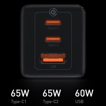Baseus Ladegerät 65 W, Power Delivery mit GaN Tech, USB-Ladegerät m Notebook-Netzteil (Stecker:, Ausgangsleistung: 100 W)