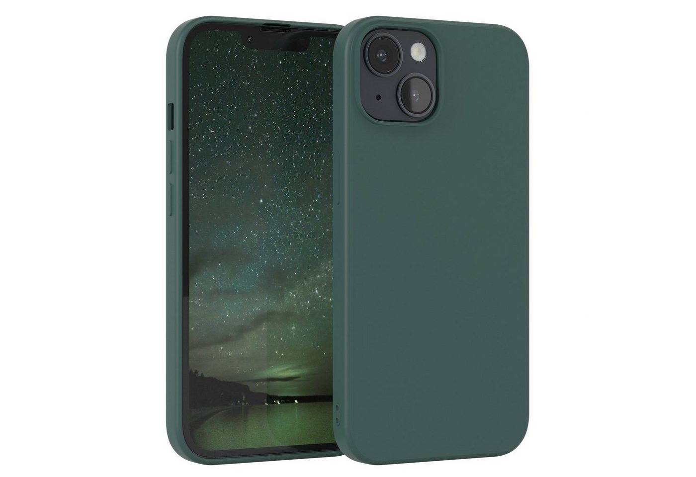 EAZY CASE Handyhülle für Apple iPhone 14 Hülle Silikon 6,1 Zoll, Silikon Schutzhülle mit Kameraschutz kratzfest bumper Grün / Nachtgrün