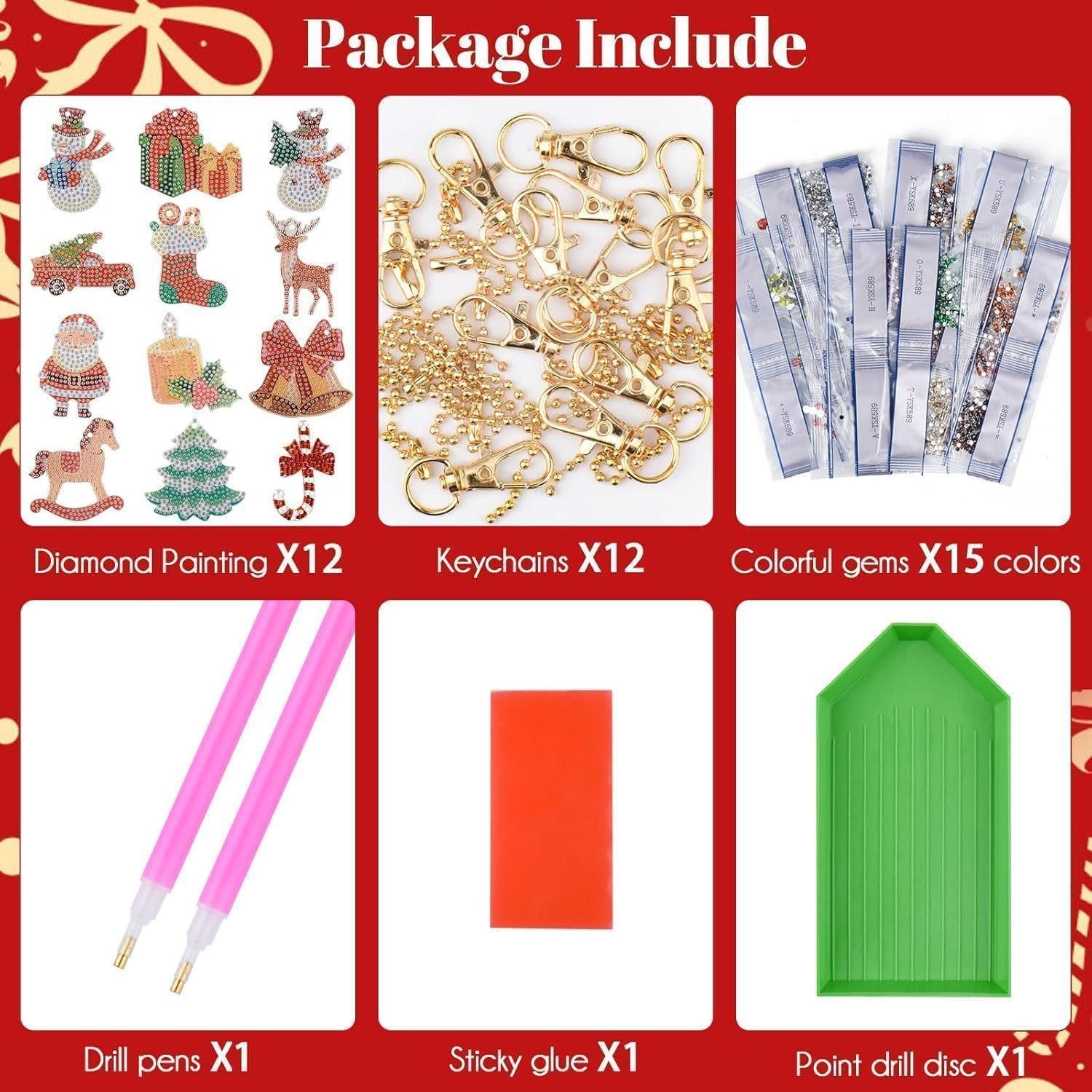 LuxusKollektion Kochbesteckhalter Diamond Painting Weihnachten Schlüsselanhänger Set 12 Stück 5D DIY