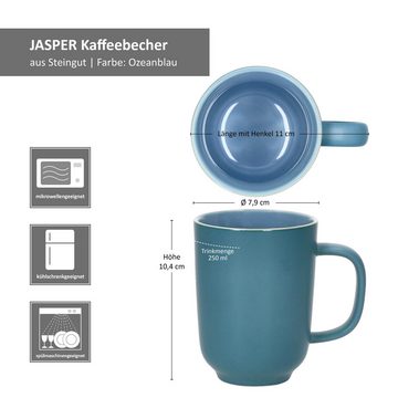 Ritzenhoff & Breker Becher Ritzenhoff 6er Set Jasper Kaffeebecher 250ml Ozeanblau Tee-Tassen, Steingut
