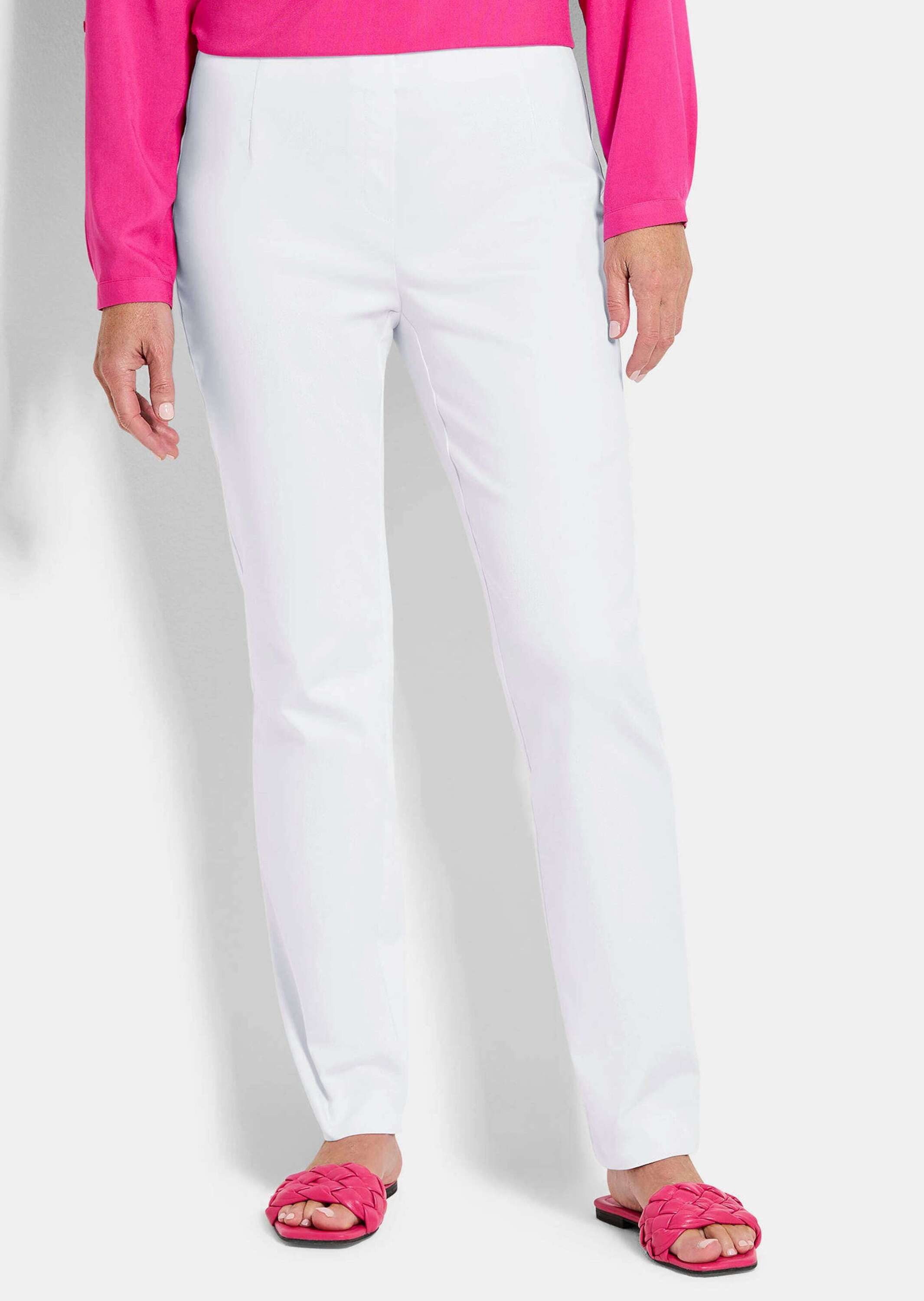 GOLDNER Stoffhose Kurzgröße: Jerseyhose mit Schlupfbund Stoffhose mit Reißverschluss-Optik und Knöchellänge