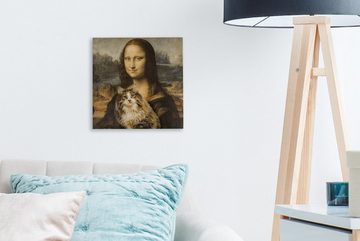 OneMillionCanvasses® Gemälde Mona Lisa - Katze - Leonardo da Vinci - Vintage - Kunstwerk - Alte, (1 St), Leinwand Bilder für Wohnzimmer Schlafzimmer