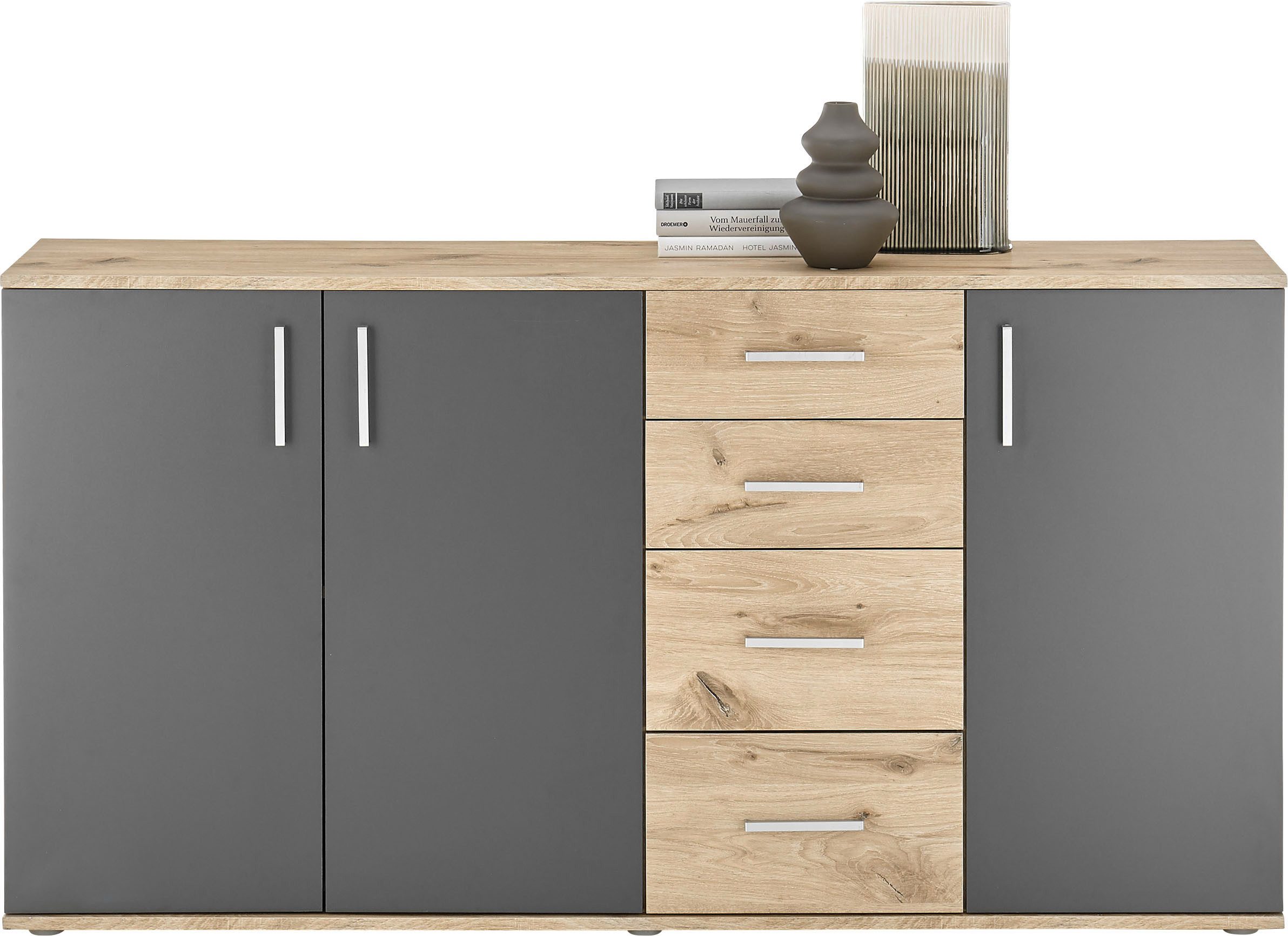 HBZ Kommode BC-Drift-2, Sideboard Stellmaß BxHxT 160x84x35 cm (1 St), Sideboard mit 3 Türen und 4 Schubkästen, 2 Einlegeböden