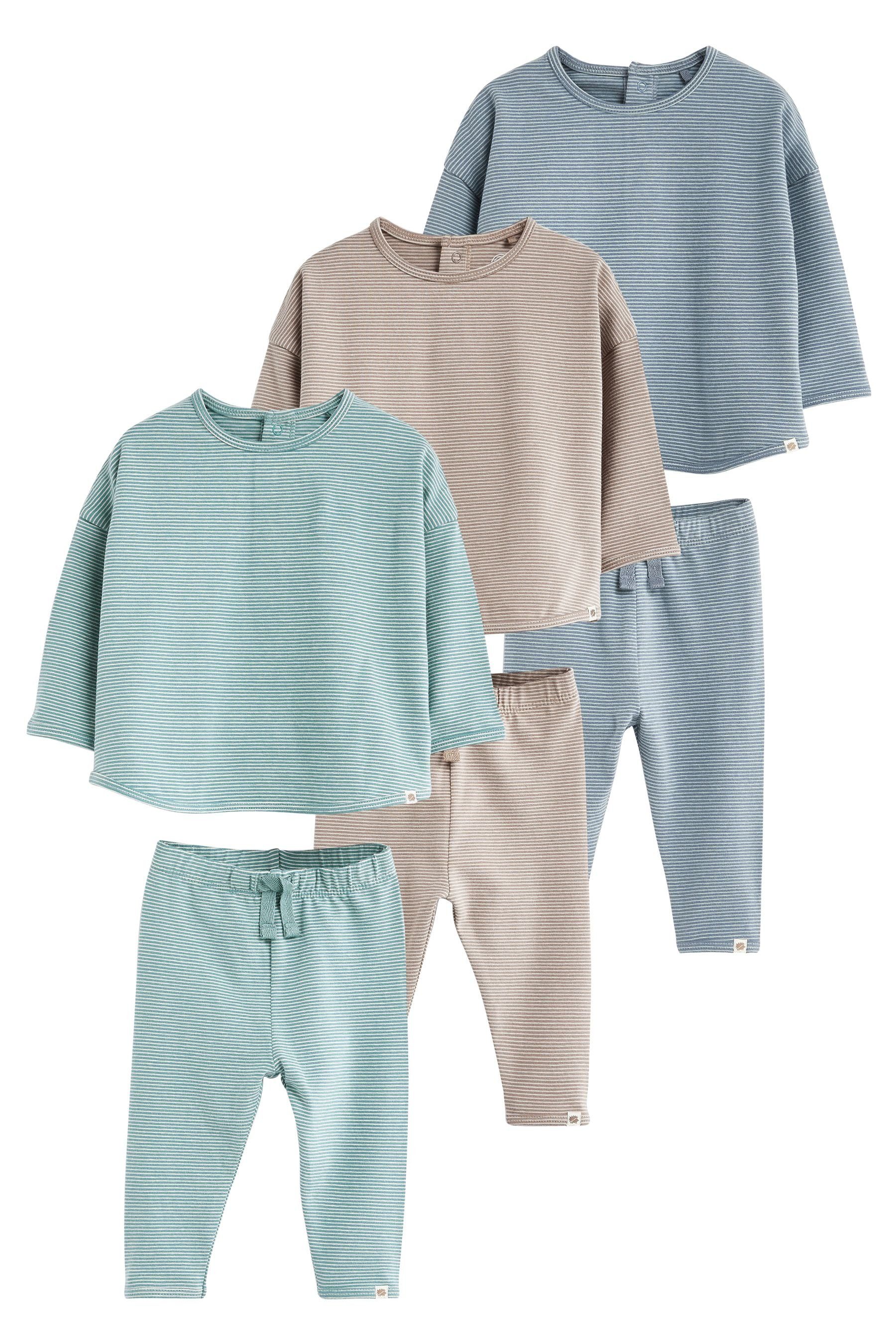 Next Shirt & Leggings 6er-Pack Baby T-Shirts und Leggings (6-tlg) Teal Blue Stripe