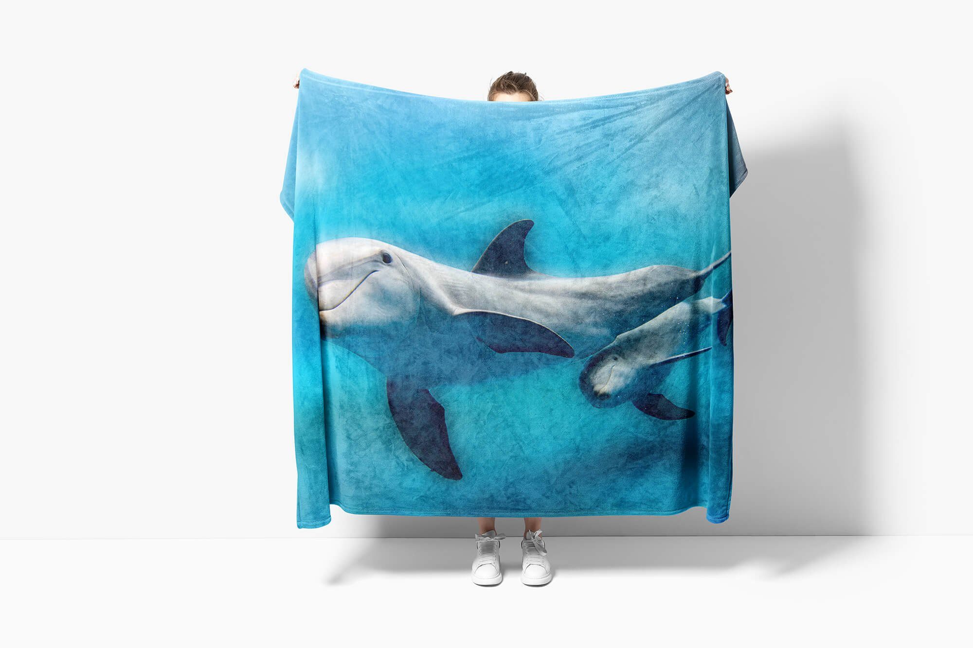 Handtuch mit Delfinen Saunatuch Baumwolle-Polyester-Mix mit, Strandhandtuch Handtuch Sinus (1-St), Kuscheldecke Handtücher Art Tiermotiv Mama