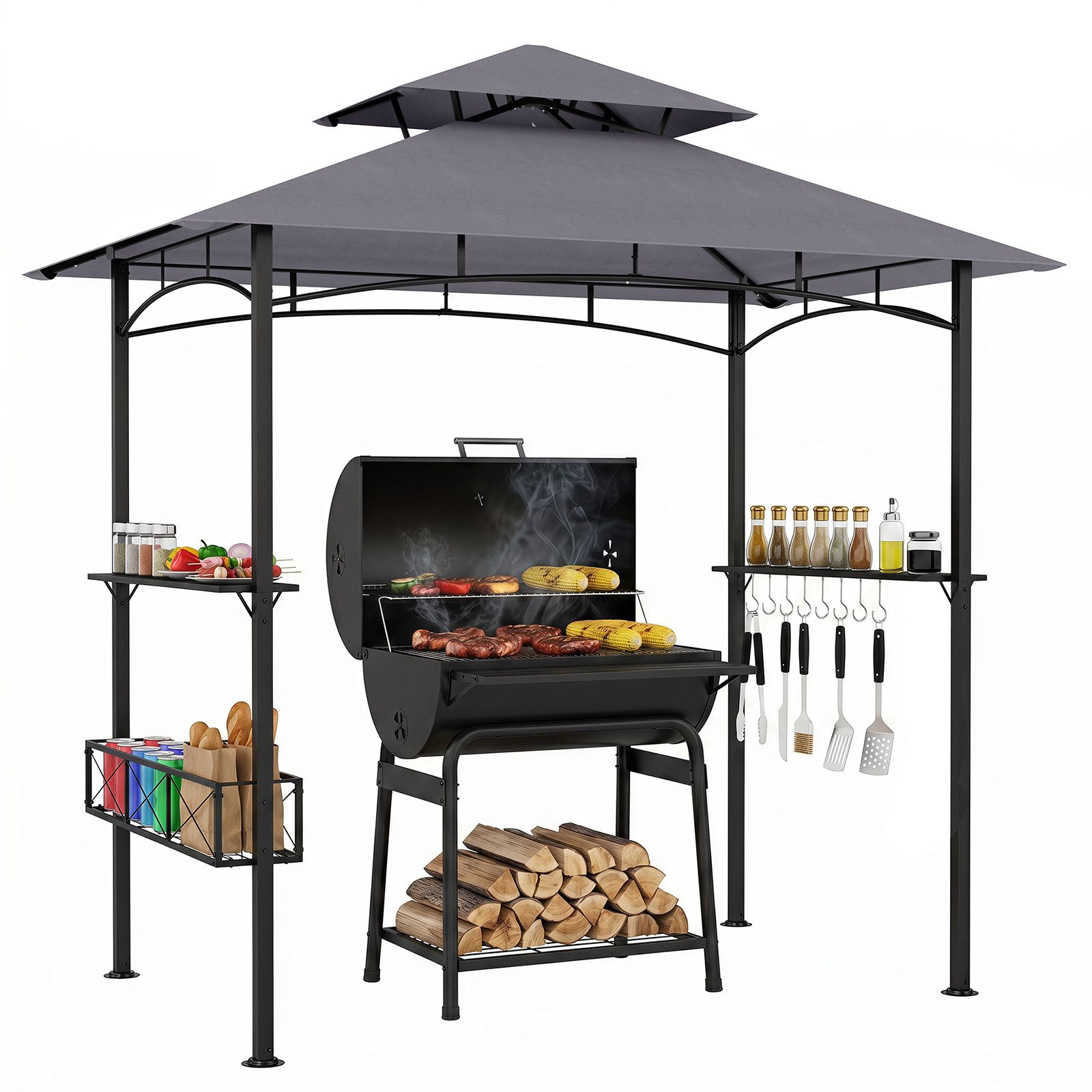 COSTWAY Grillpavillon, Grillunterstand mit Doppeldach, Pavillon wetterfest