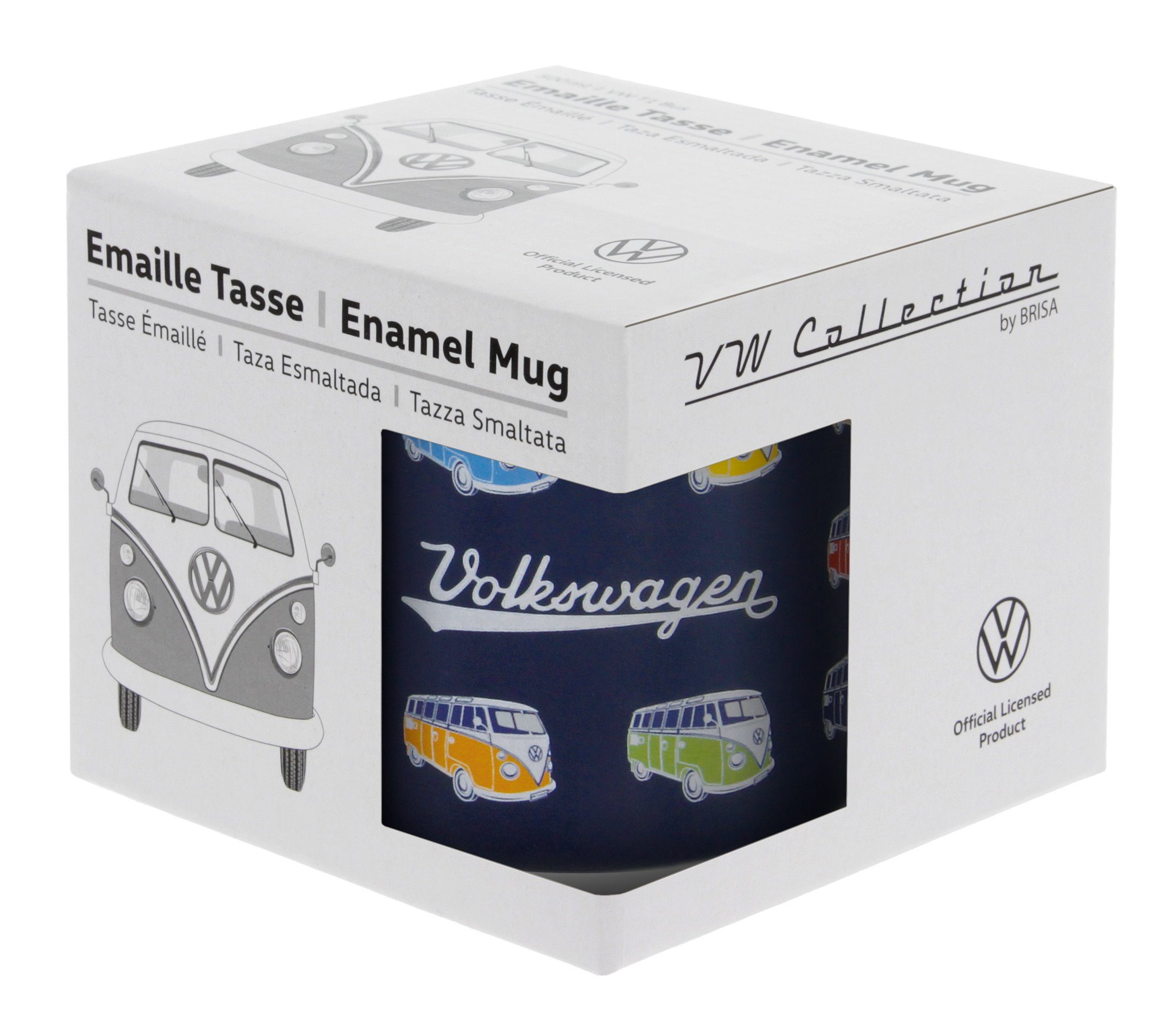 VW Collection by BRISA Farben Parade/Blau Tasse verschiedenen T1 Bulli Emaille Volkswagen in Camping und Bus Outdoor für & Kaffee-Tee-Tasse-Becher-Haferl, Stahlblech, Große Designs