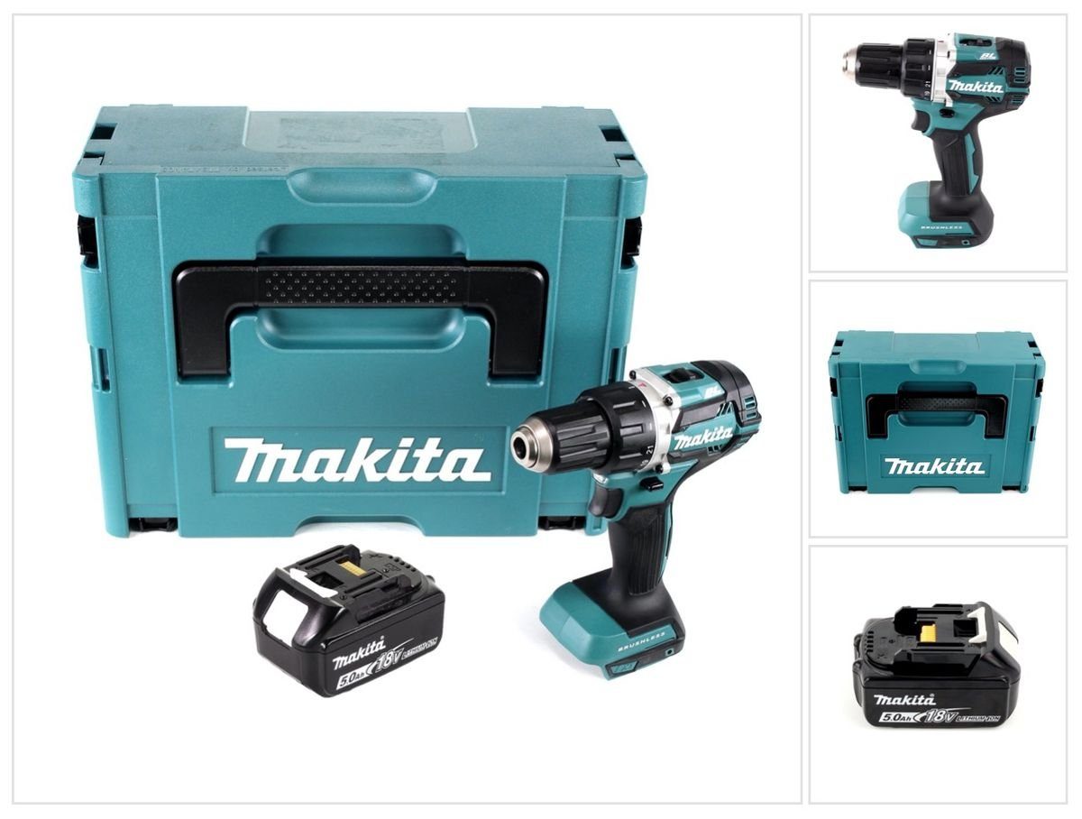 Makita Säulenbohrmaschine DDF 484 T1J Akku Bohrschrauber 18 V 54 Nm Brushless + 1x Akku 5,0 Ah