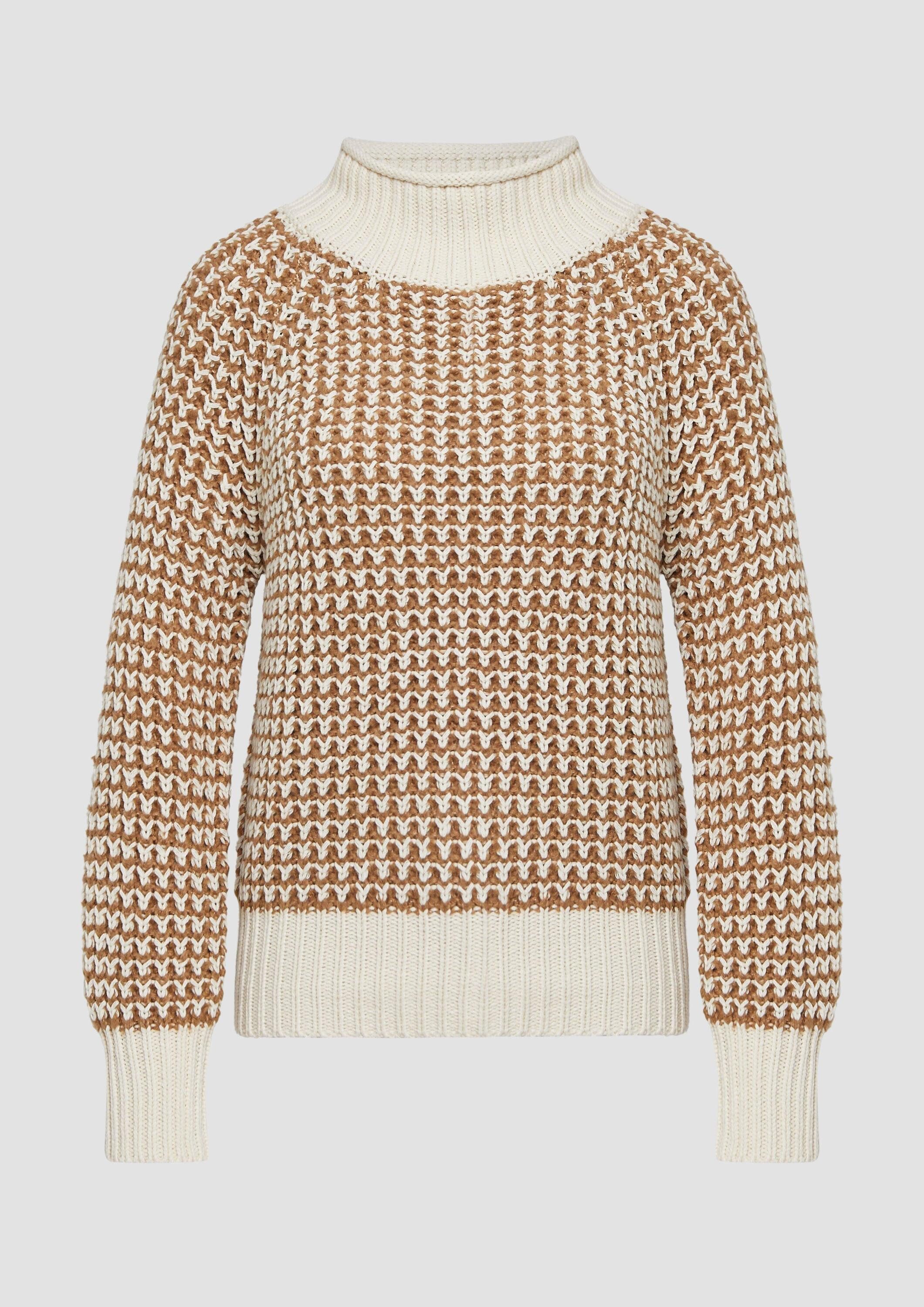s.Oliver Longpullover Strickpullover Gemusterter Strickpullover mit Stehkragen im Relaxed Fit