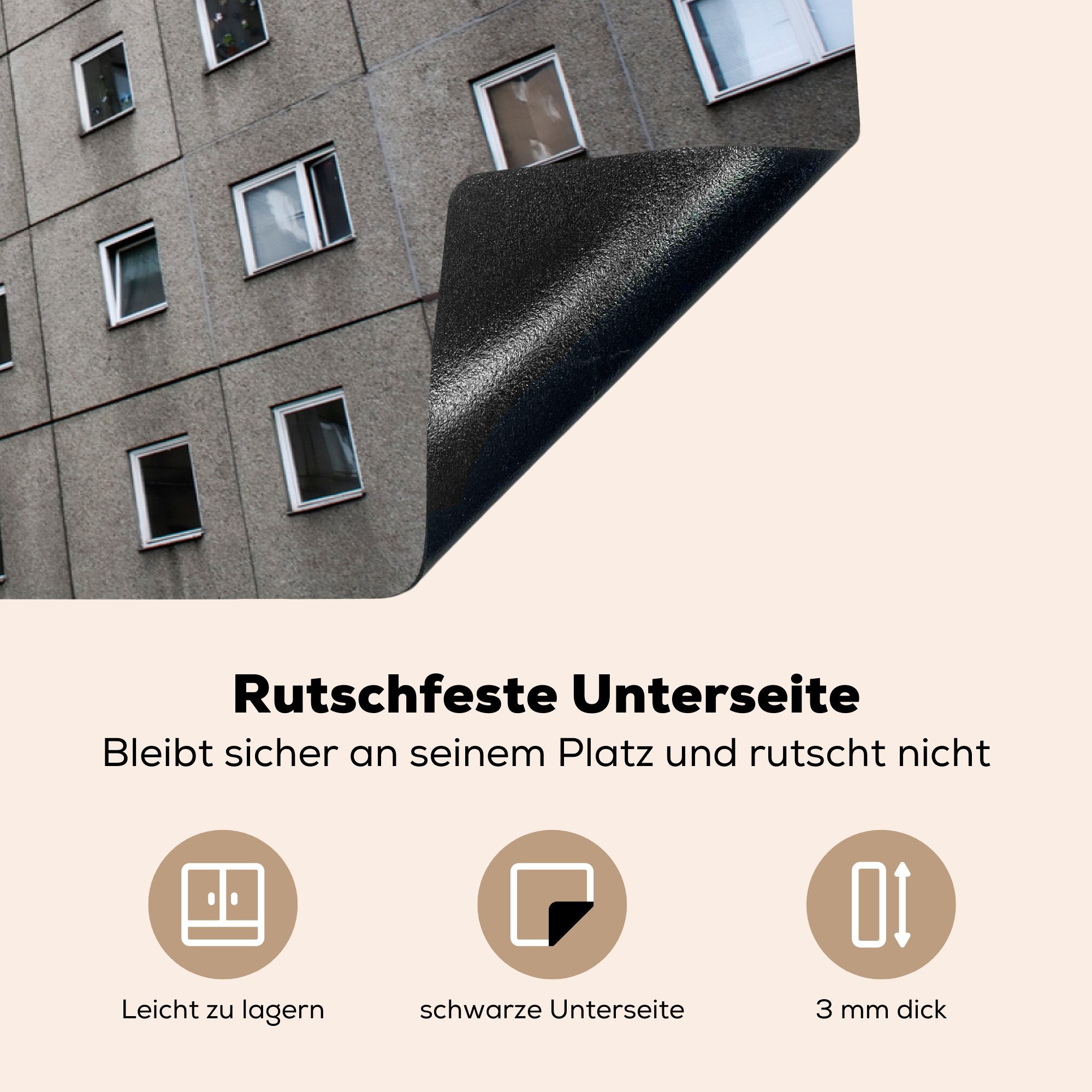 81x52 die MuchoWow Induktionskochfeld küche, Plattenbau Vinyl, tlg), Schutz Herdblende-/Abdeckplatte für Ceranfeldabdeckung cm, Wohnhaus, (1