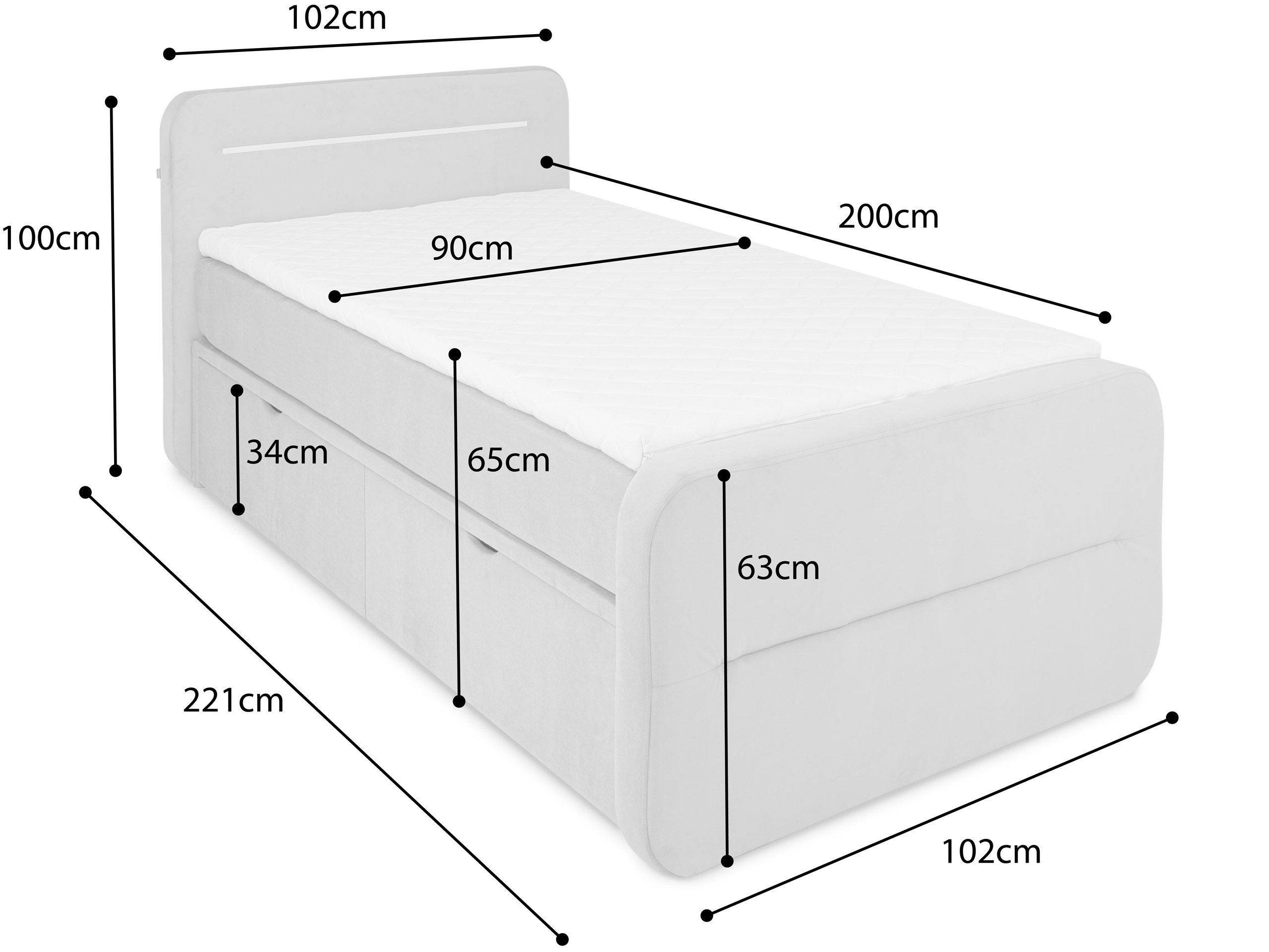 Topper Chicago, inkl. Anthrazit wonello Stauraum, LED-Beleuchtung Boxspringbett mit und