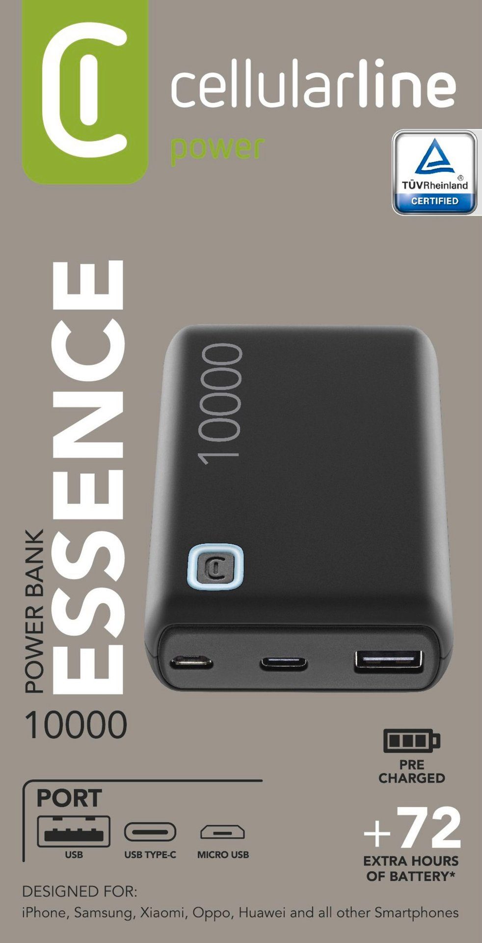 Cellularline Power Bank ESSENCE 10000 Powerbank Cellularline Power Bank ESSENCE 10000,schwarz, 12 W Ladeleistung