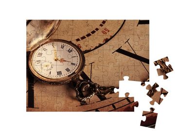 puzzleYOU Puzzle Hintergrund mit Vintage-Uhren, goldene Taschenuhr, 48 Puzzleteile, puzzleYOU-Kollektionen Uhren