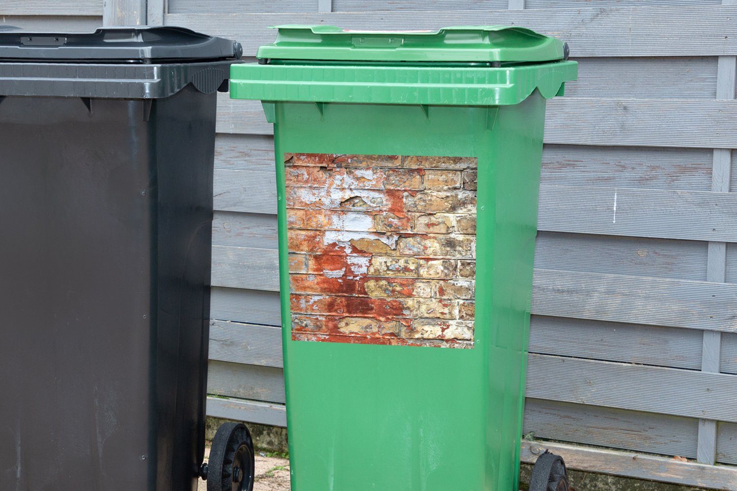 MuchoWow Wandsticker Farbe - - (1 Sticker, Ziegel Abfalbehälter Mülleimer-aufkleber, Mülltonne, Wände St), Container