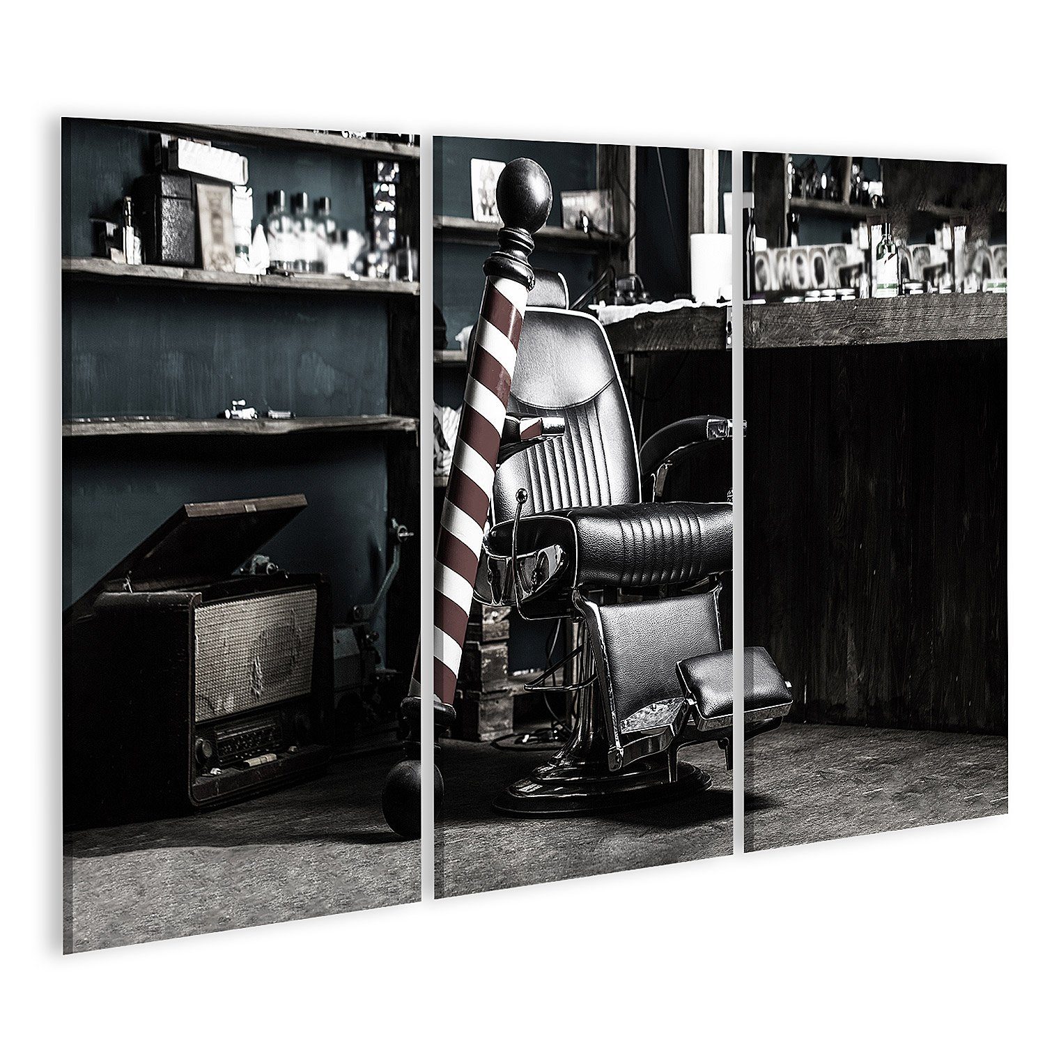 Leinwandbild Bild auf Leinwand Logo Barbershop Symbol Stylish Vintage Barber Chair