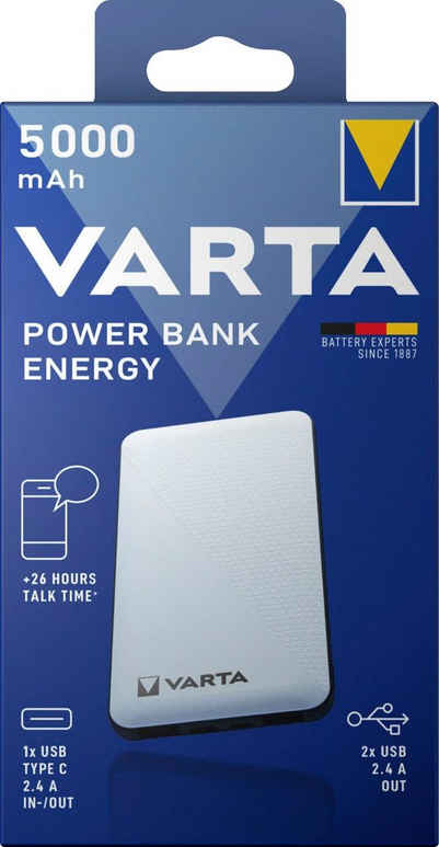 VARTA Power Bank Energy 5000 + Ladekabel, 5000mAh Powerbank mit USB Type C Powerbank 5000 mAh (3,7 V, 1 St)