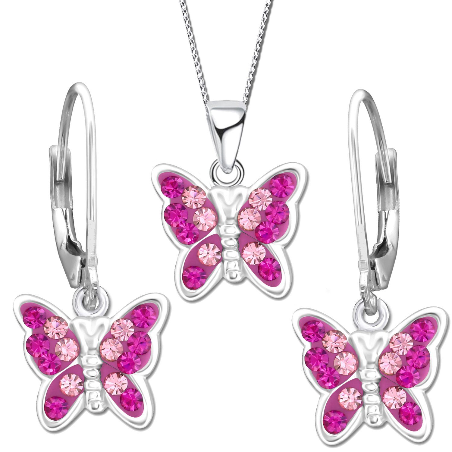 Lila Schmetterling Set Ohrringe Halskette 925 Echt Silber Mädchen Kinder Damen 