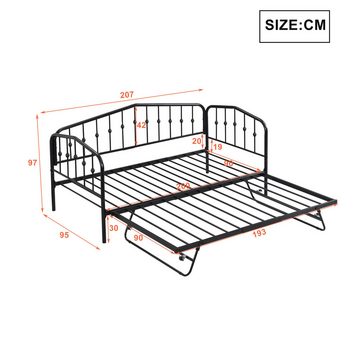 Ulife Metallbett Jugendbett Daybett Tagesbett 90(180) x 200cm, 2-in-1 Sofabett, Schlafsofa Bett mit schwarzem Metallrahmen