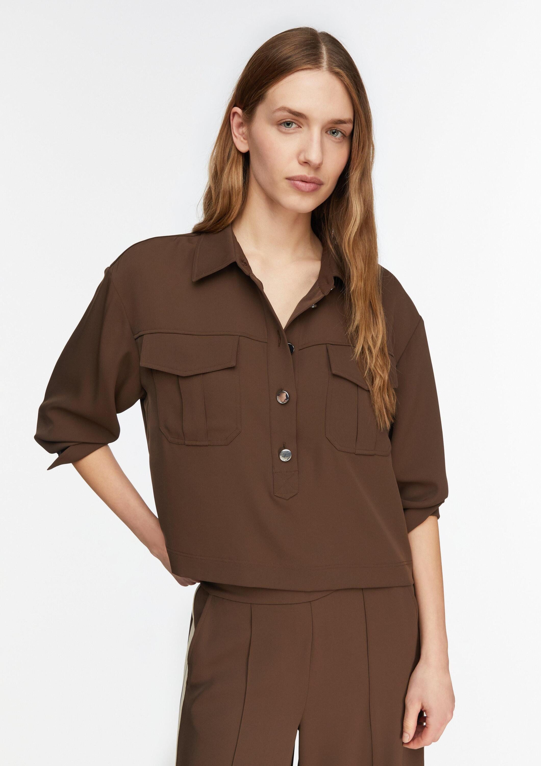 comma Langarmbluse Bluse Verkürzte Bluse mit Brusttaschen