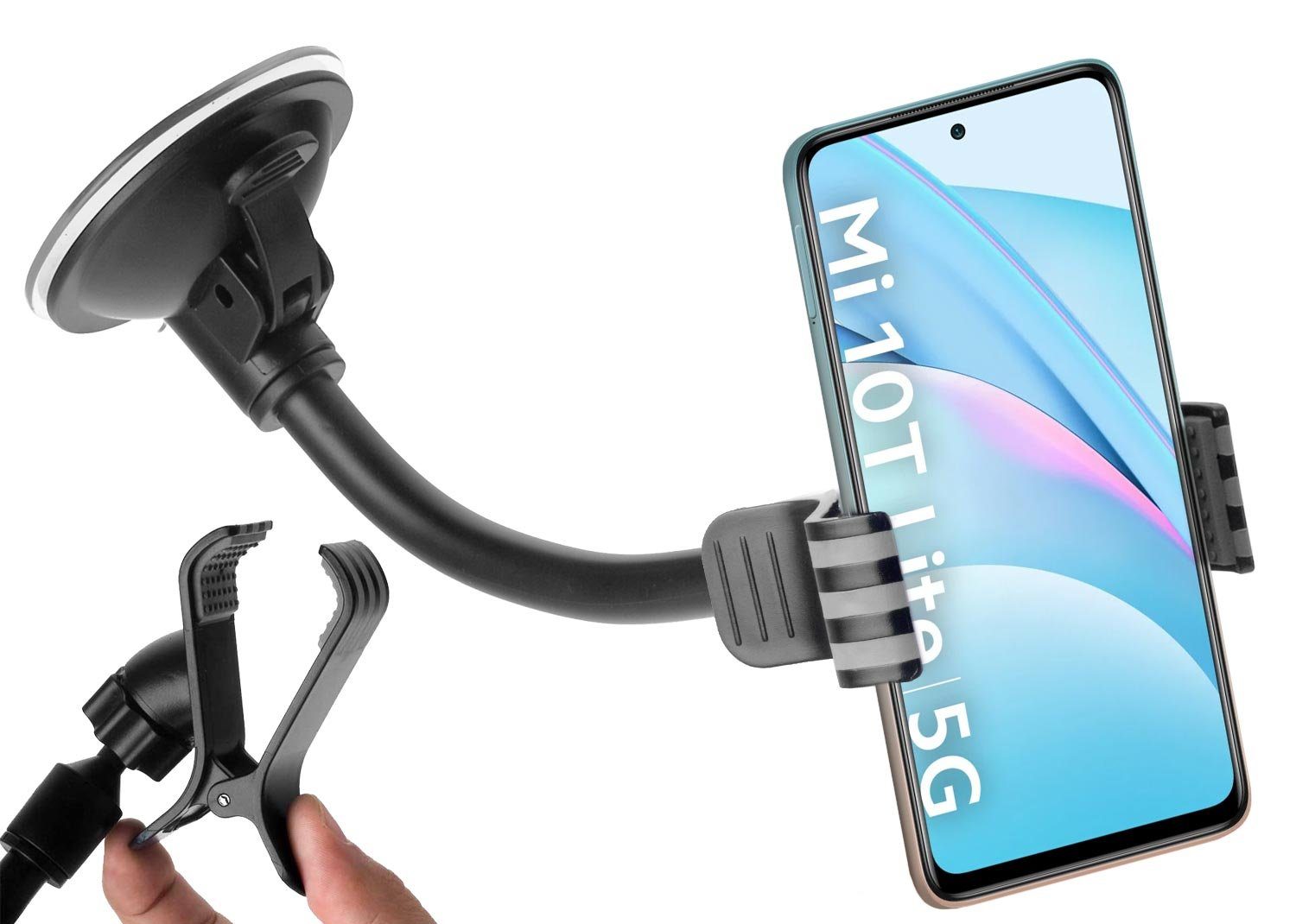 yayago Handy-Halterung Universal KFZ Handy Smartphone Halterung mit Saugnapf + Klemme, (Set, Set, Für alle Handys Smartphones mit einer Breite bis zu 10cm Case  – Bild 4 von 5
