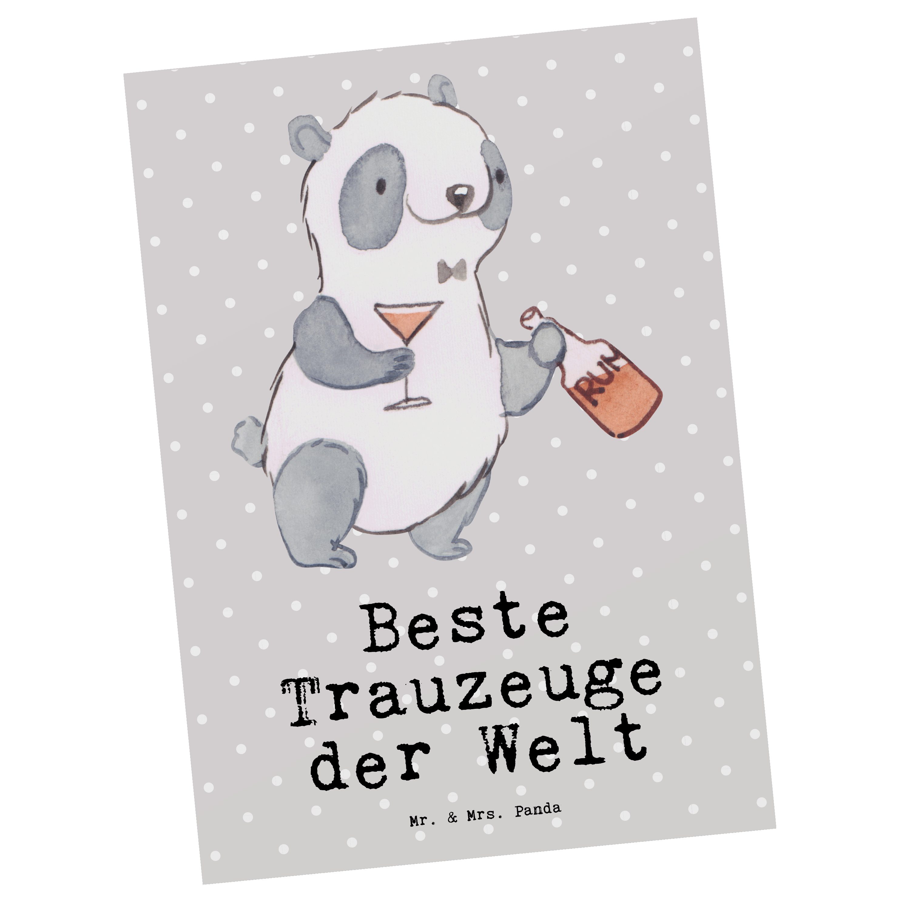 Mr. & Mrs. Panda Postkarte Panda Bester Trauzeuge der Welt - Grau Pastell - Geschenk, Einladungs
