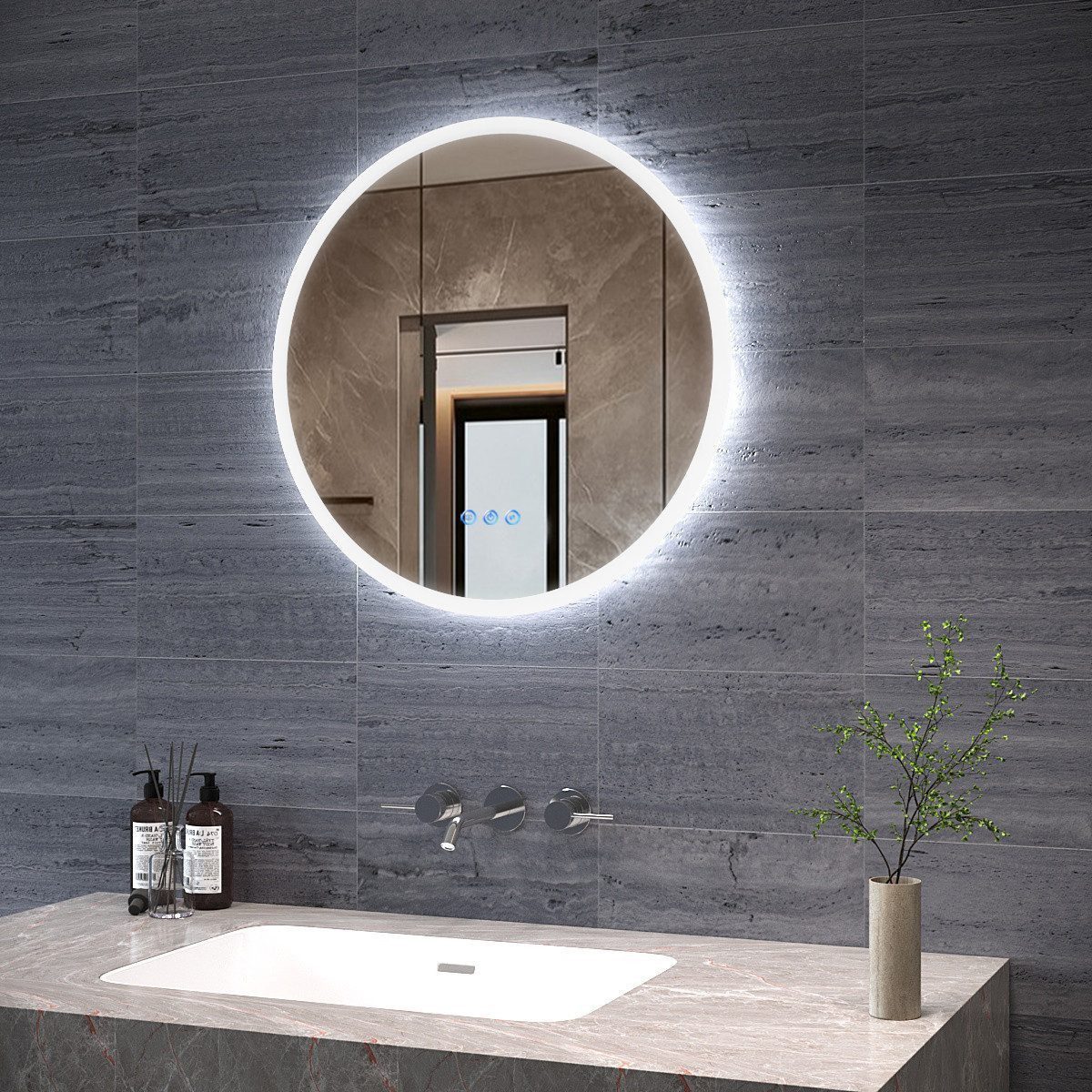 AQUALAVOS Badspiegel Badezimmerspiegel Rund Spiegel mit LED Beleuchtung Φ 6 günstig online kaufen