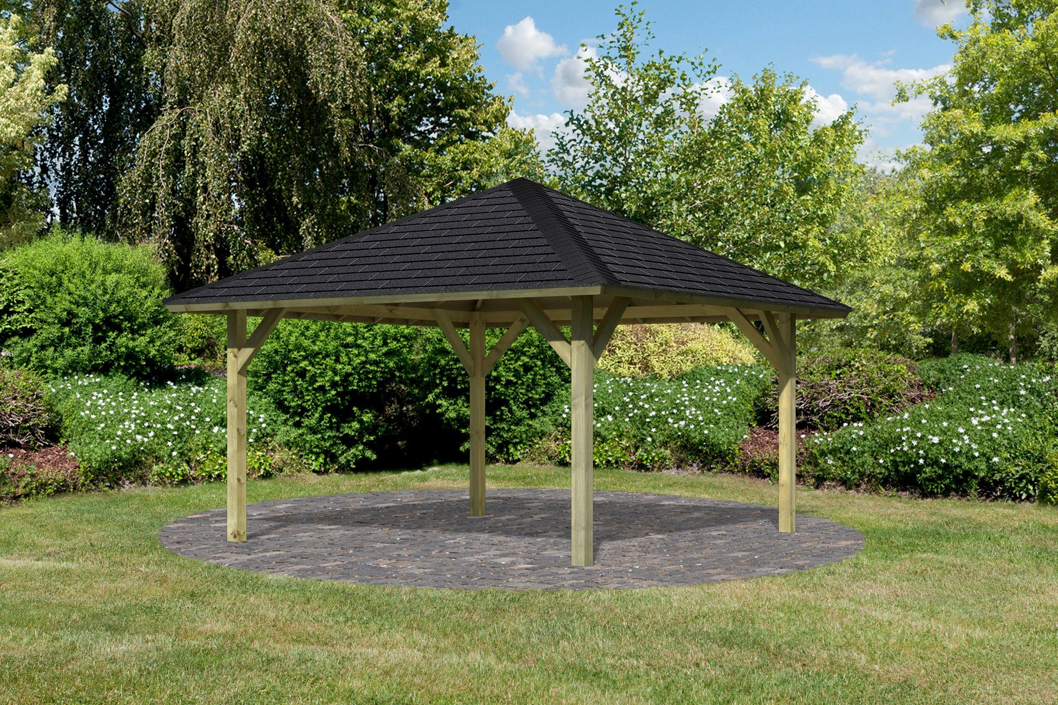 Karibu Pavillon Holm 1, (Set), BxTxH: 431x431x315 cm, mit schwarzen Dachschindeln